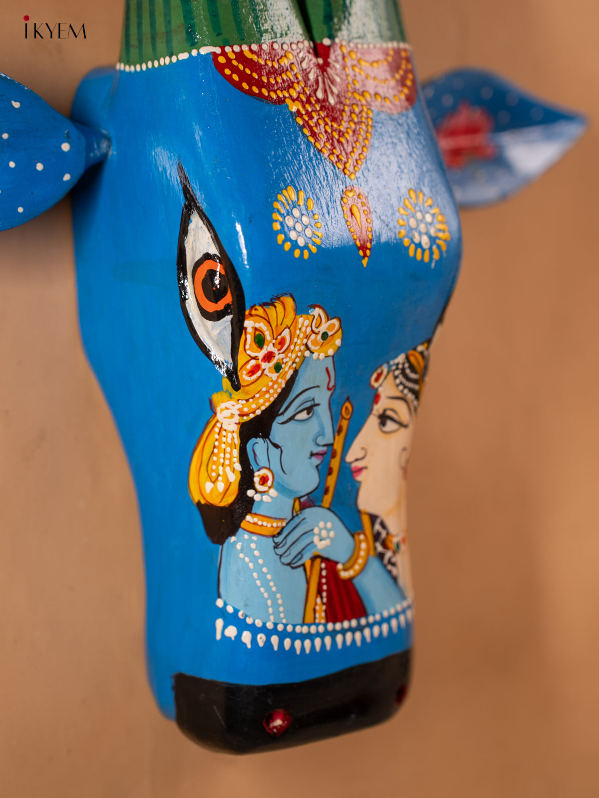 Hand Painted Cow Head - Blue - 16 inch - KA30142
