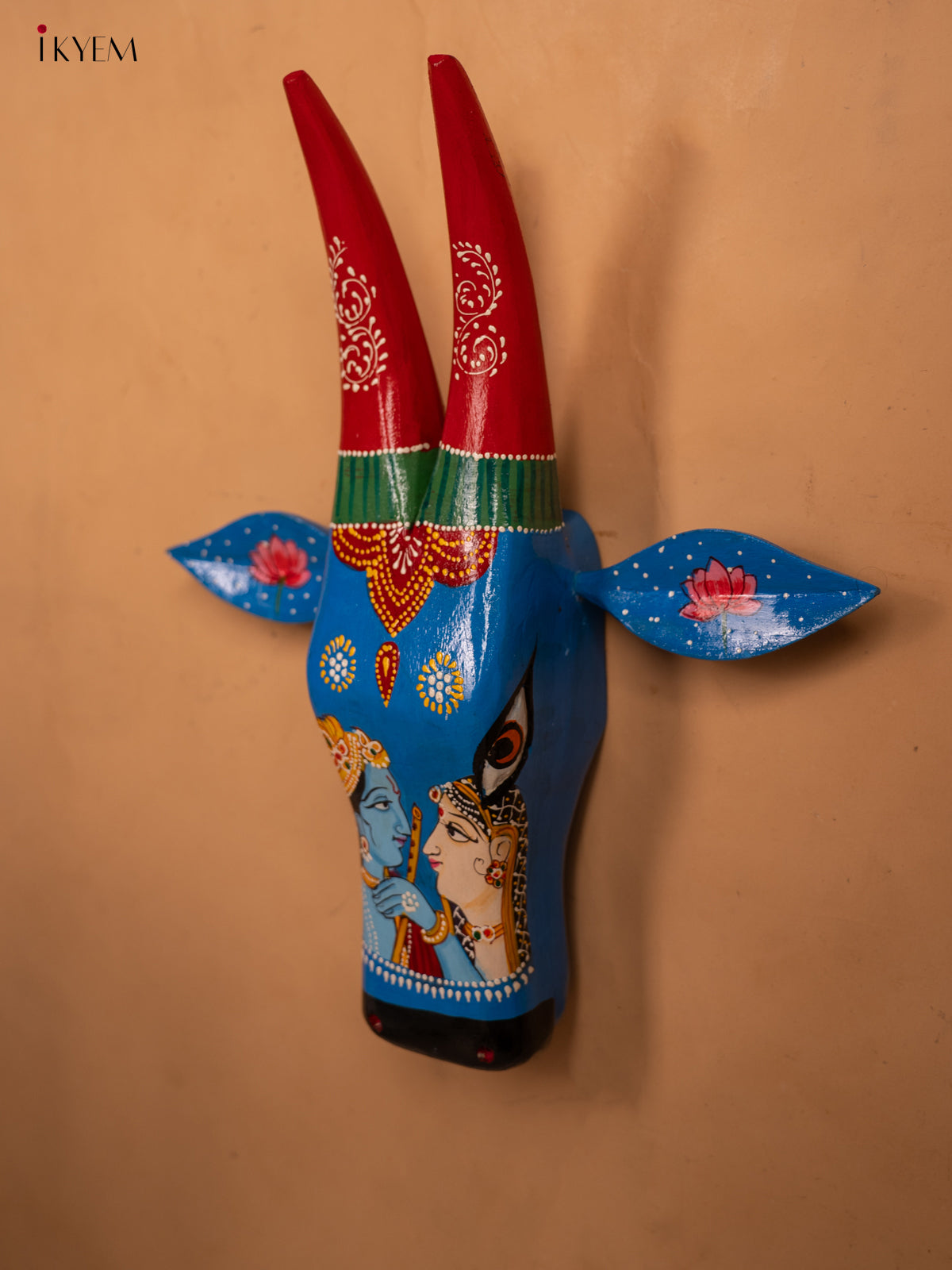 Hand Painted Cow Head - Blue - 16 inch - KA30142