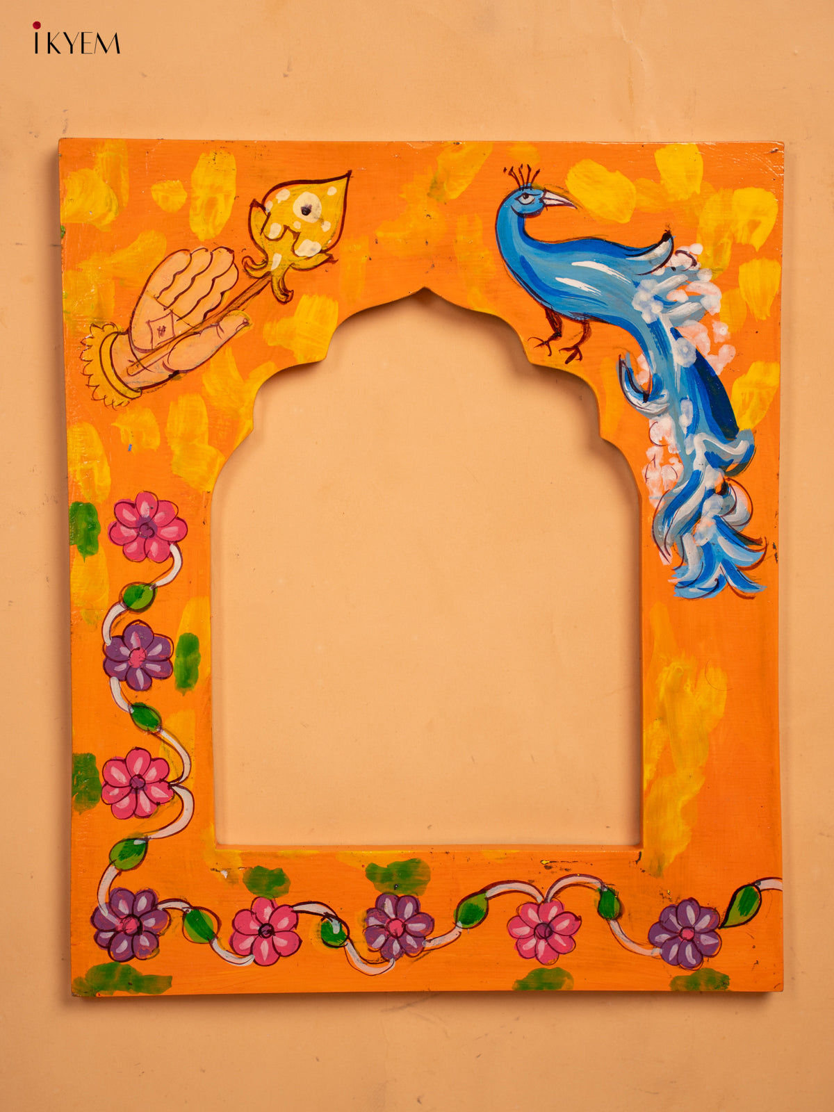 Wooden Hand Painted Photo frame - Orange - 12 inch - KA30158