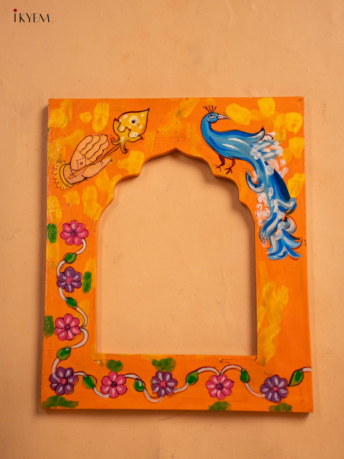Wooden Hand Painted Photo frame - Orange - 12 inch - KA30158
