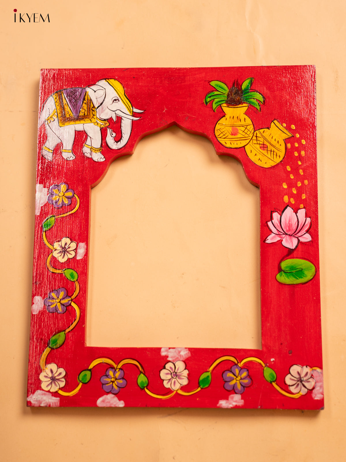 Wooden Hand Painted Photo frame - Red -12 inch -KA30159