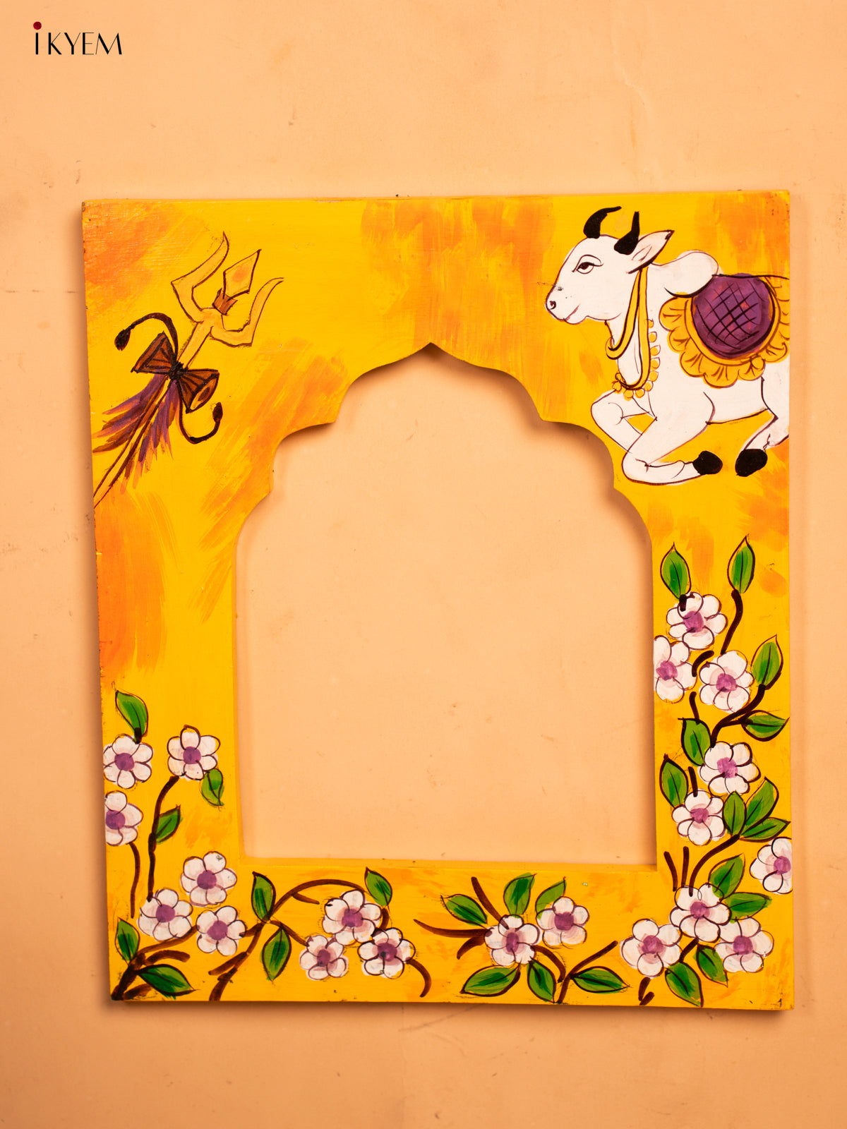 Wooden Hand Painted Photo frame - Yellow - 12 inch - KA30160