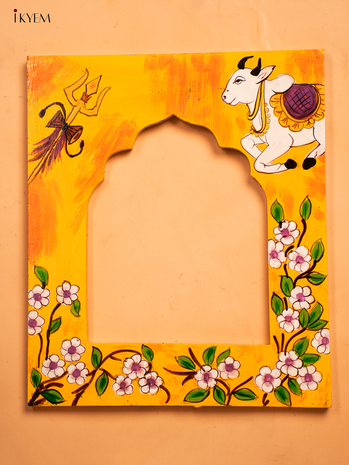 Wooden Hand Painted Photo frame - Yellow - 12 inch - KA30160