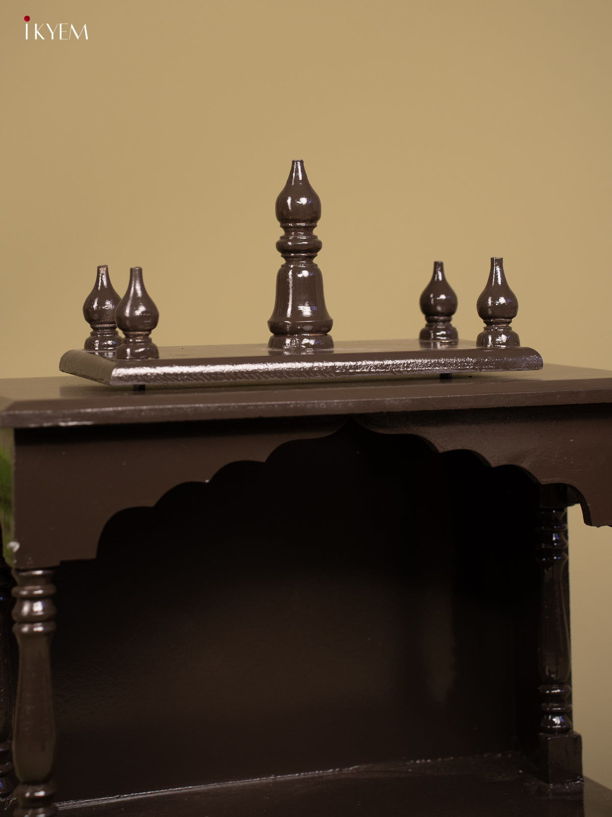 Wooden Hand Painted Mandir with 2 Drawers -22 Inch- Brown - KB04116