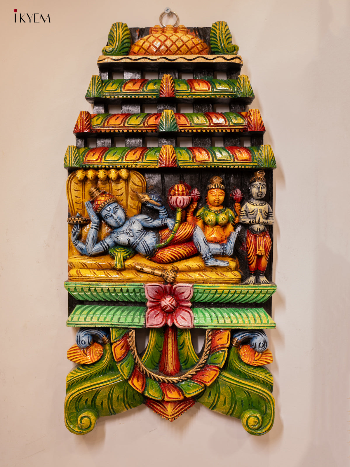 Vishnu ananthashayanam Wooden Hand Carved Mandir/Panel - KB10111