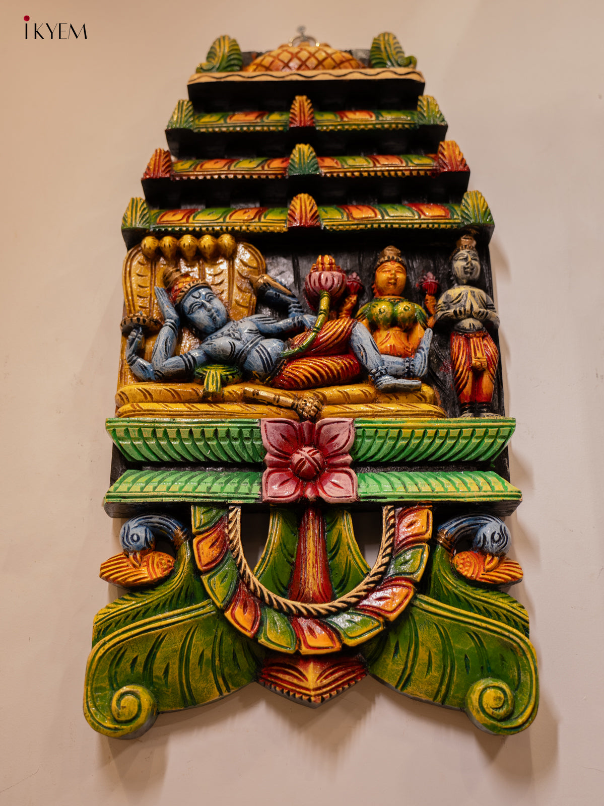 Vishnu ananthashayanam Wooden Hand Carved Mandir/Panel - KB10111