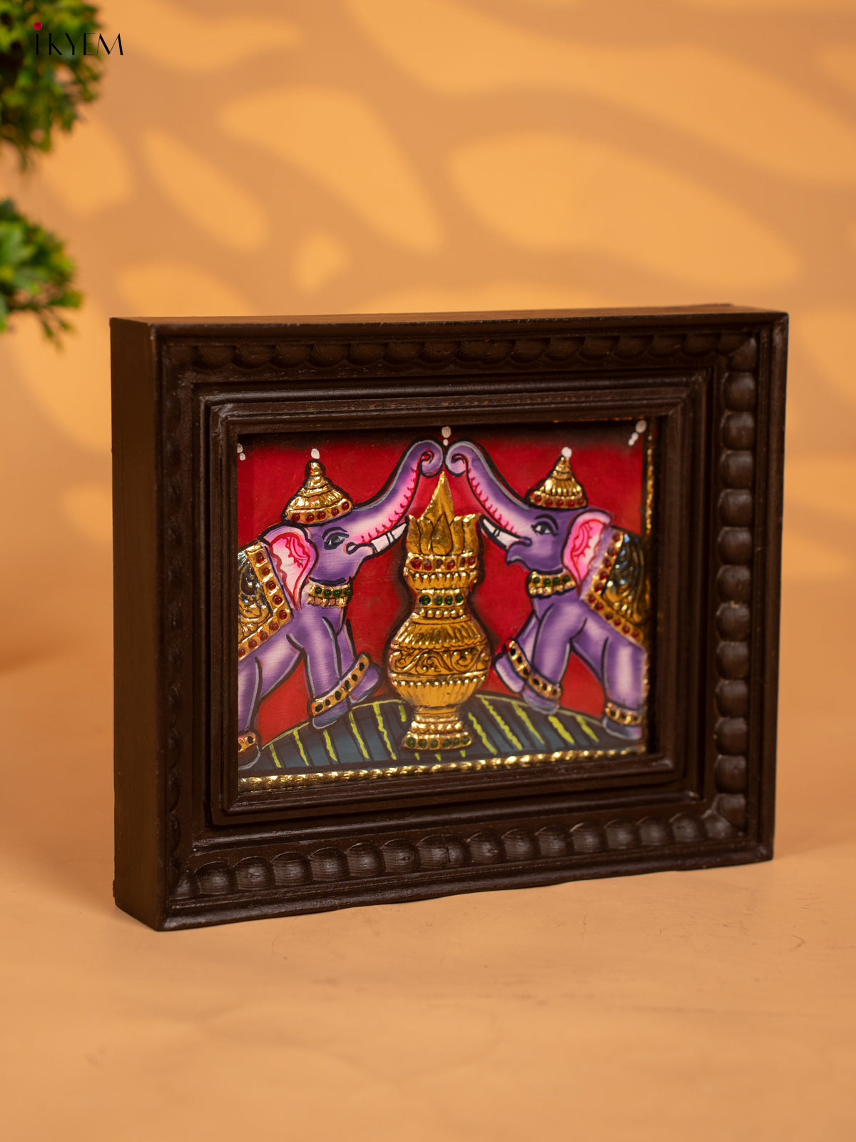 Elephant and kalasam - Tanjore Painting - (11 × 9) - KB17116