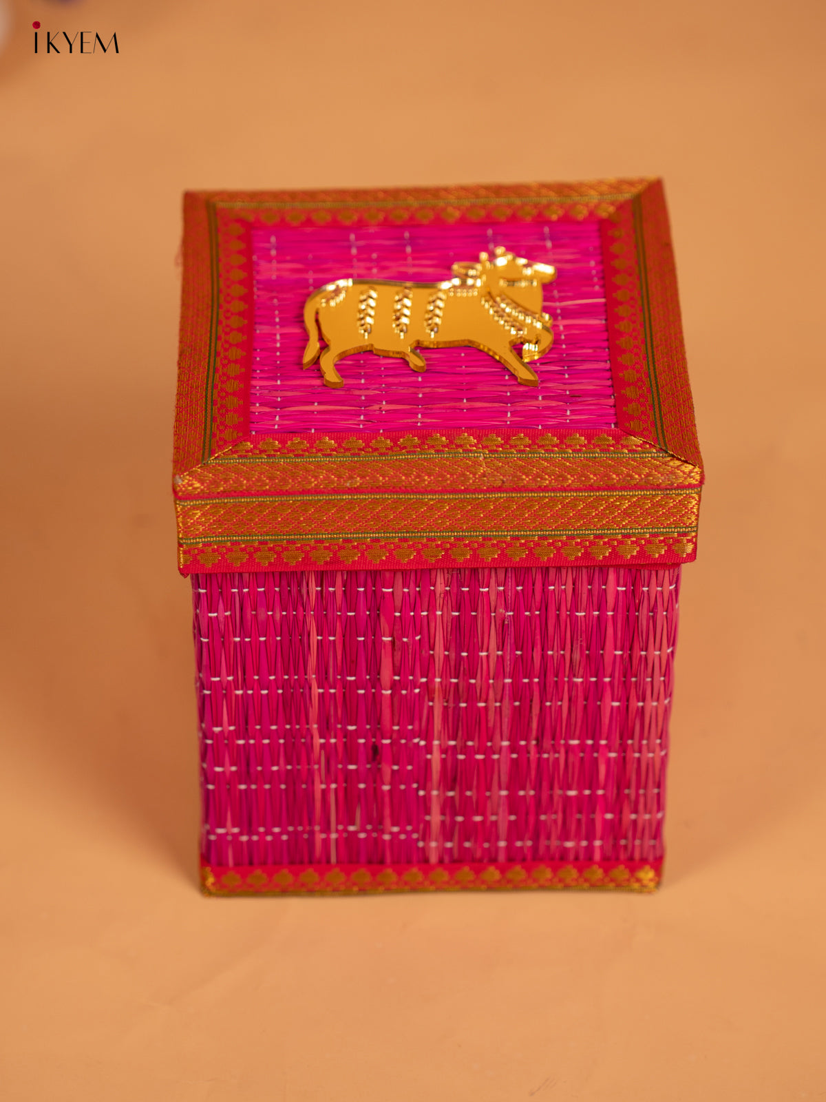 Korai Gift Box with Net Potli with Pichwai Motif - Pink - KB17147