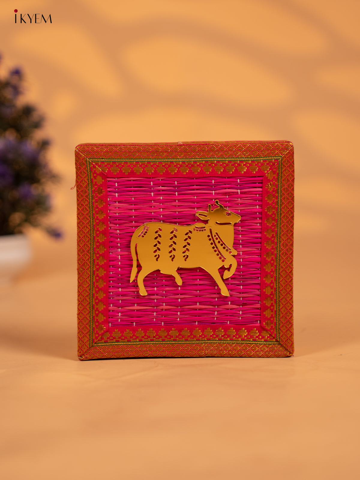 Korai Gift Box with Net Potli with Pichwai Motif - Pink - KB17147