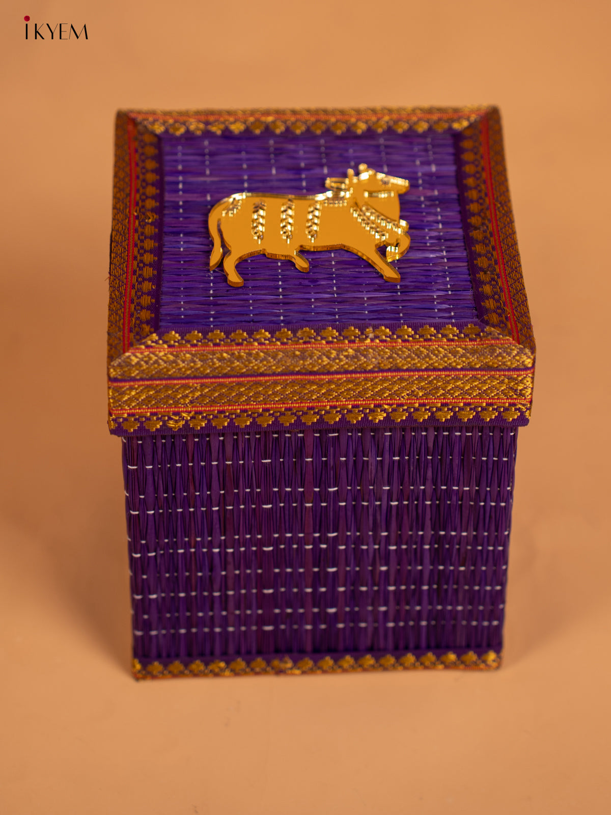 Korai Gift Box with Net Potli with Pichwai Motif - Purple - KB17148