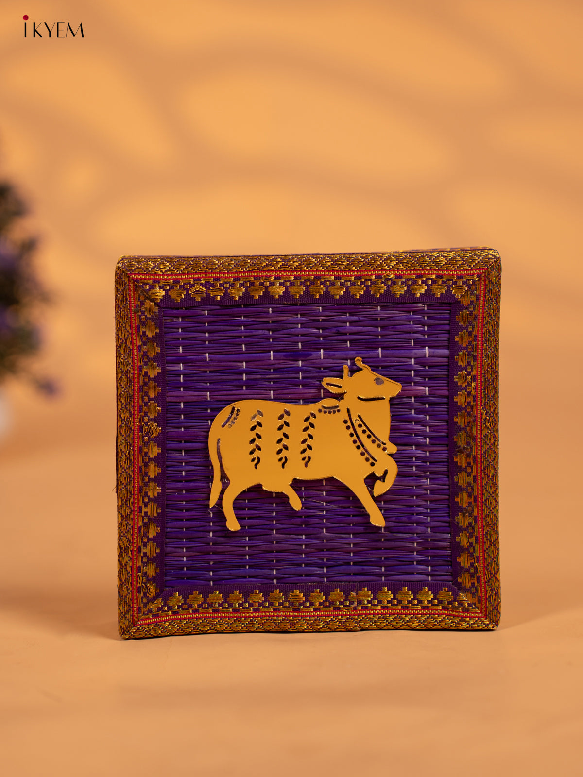 Korai Gift Box with Net Potli with Pichwai Motif - Purple - KB17148