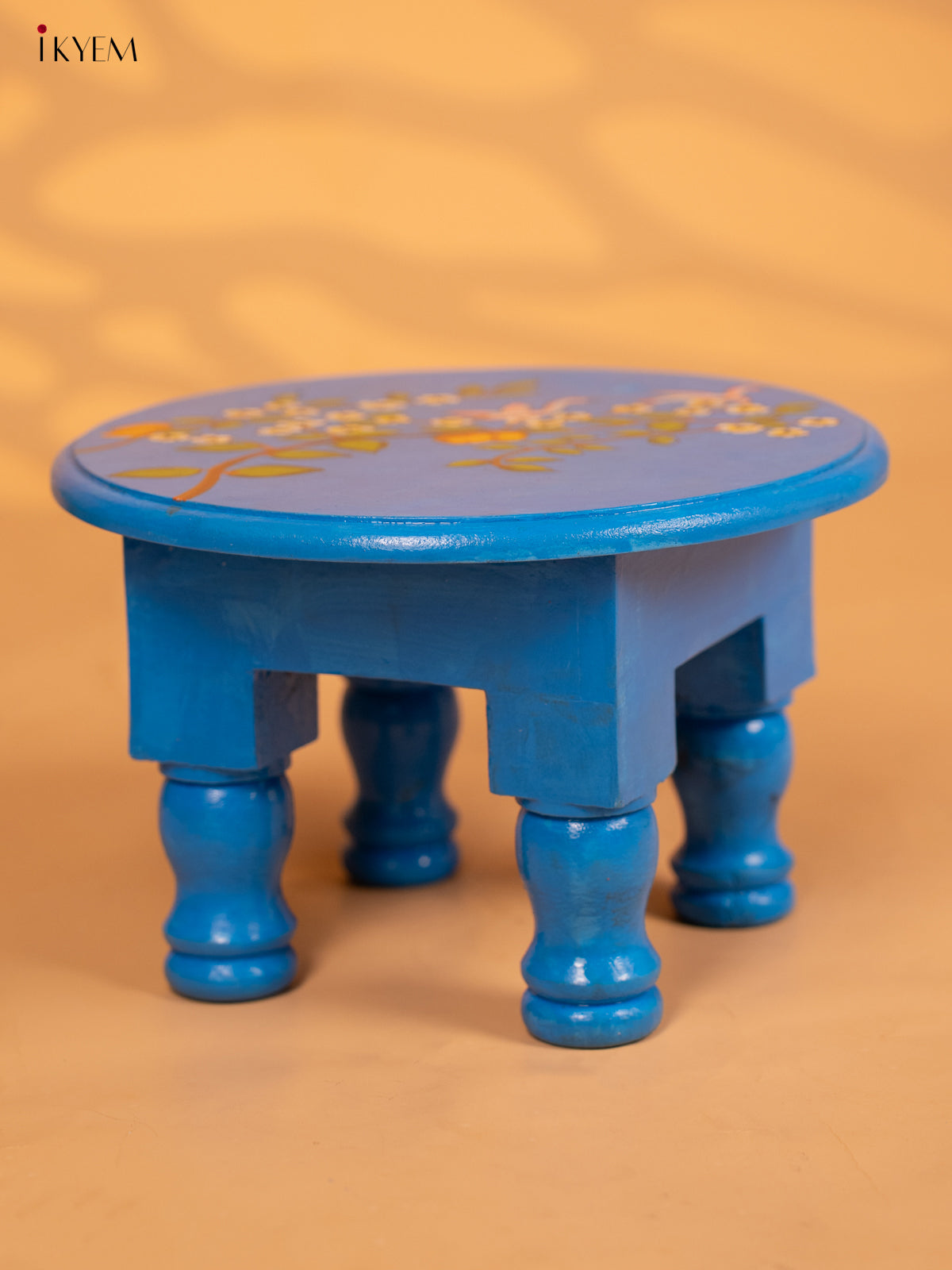 Hand Painted Wooden Round Stool (10inch) - Floral - KB17179