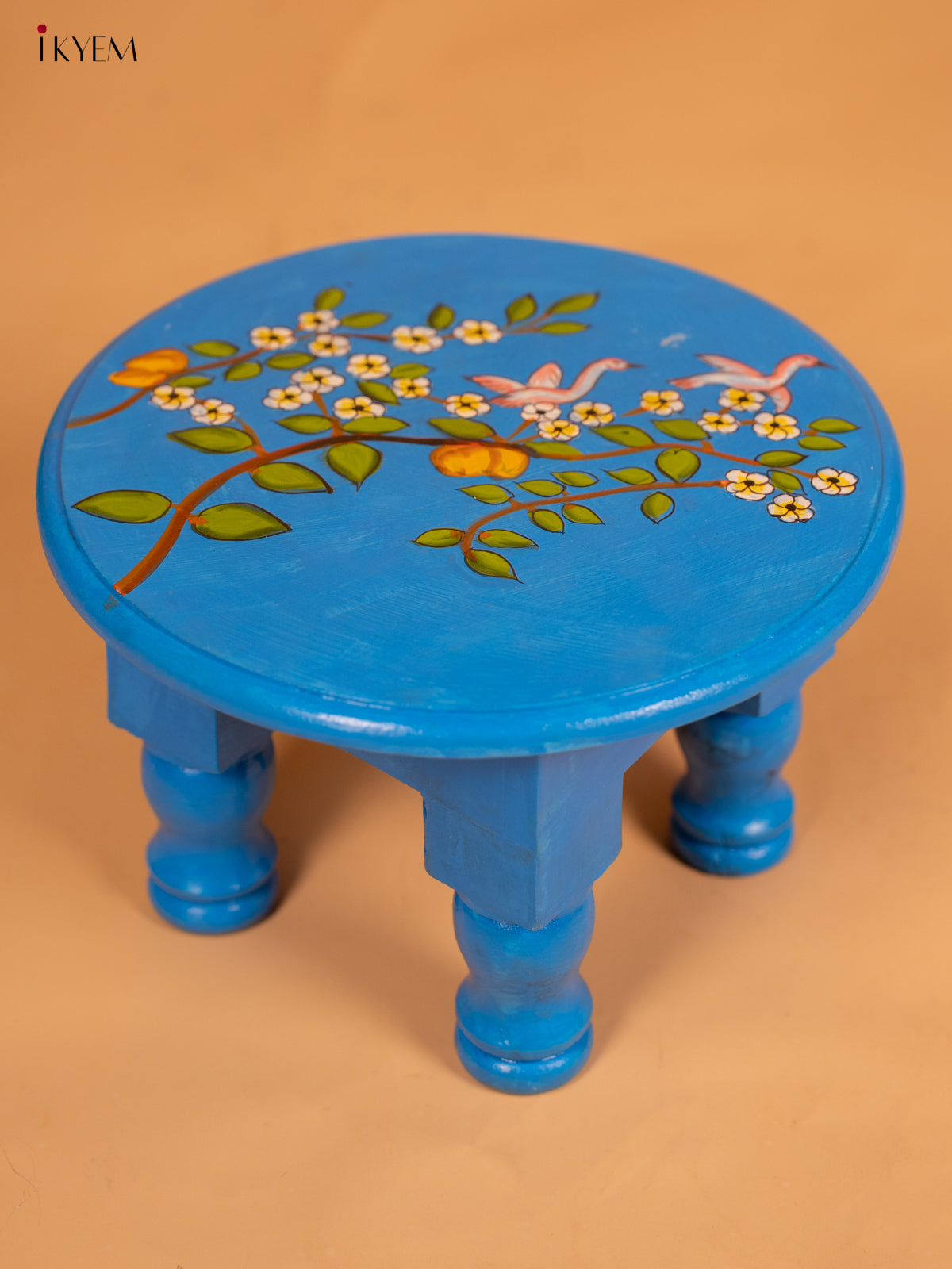Hand Painted Wooden Round Stool (10inch) - Floral - KB17179