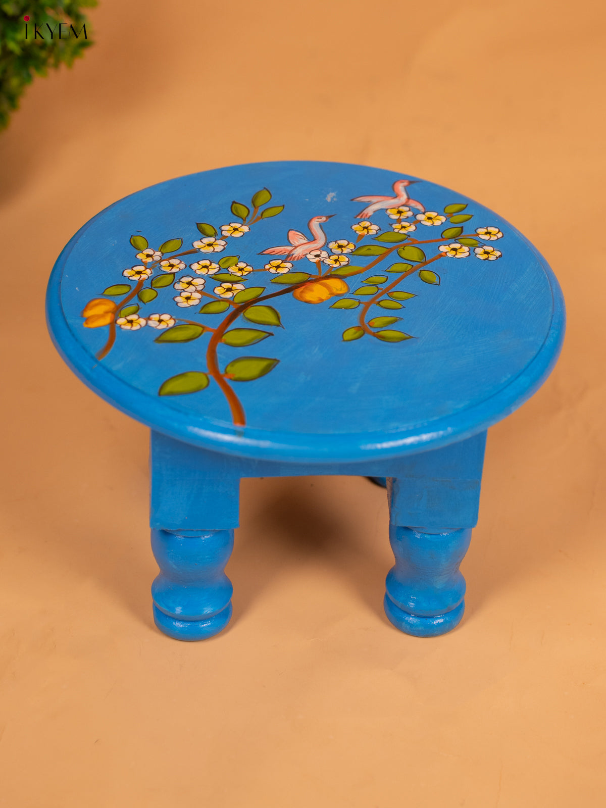 Hand Painted Wooden Round Stool (10inch) - Floral - KB17179