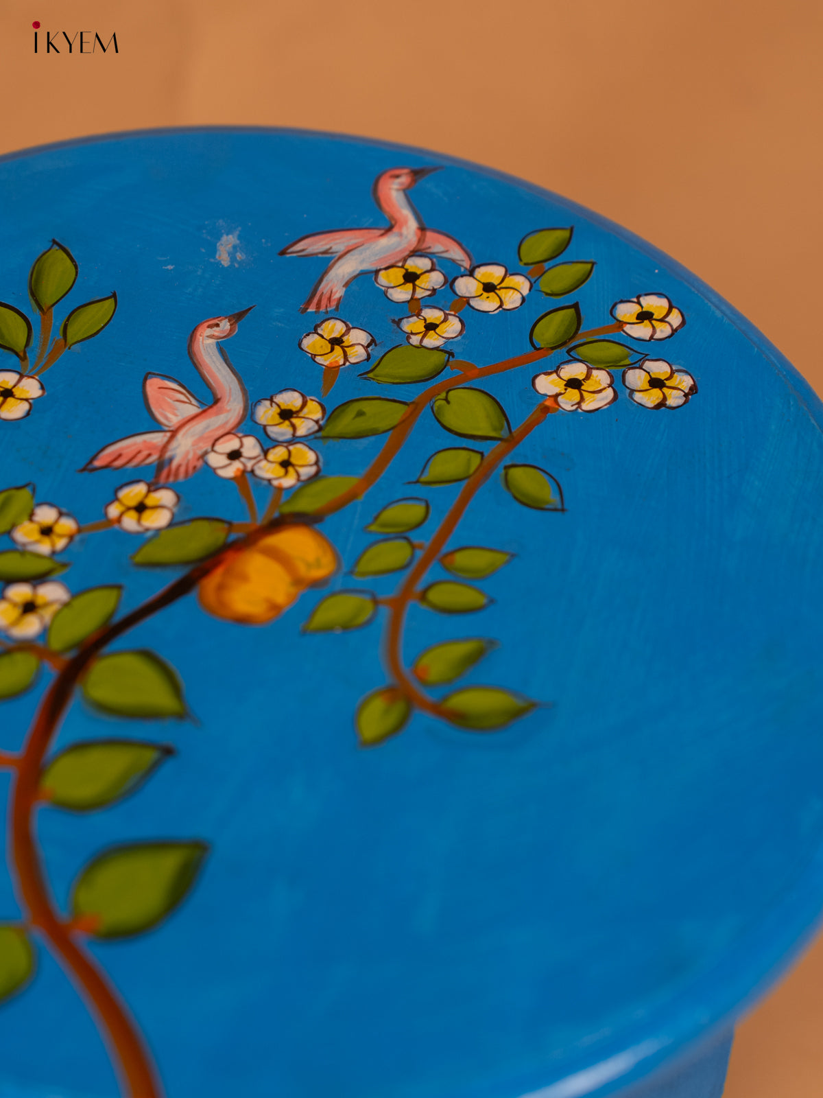 Hand Painted Wooden Round Stool (10inch) - Floral - KB17179