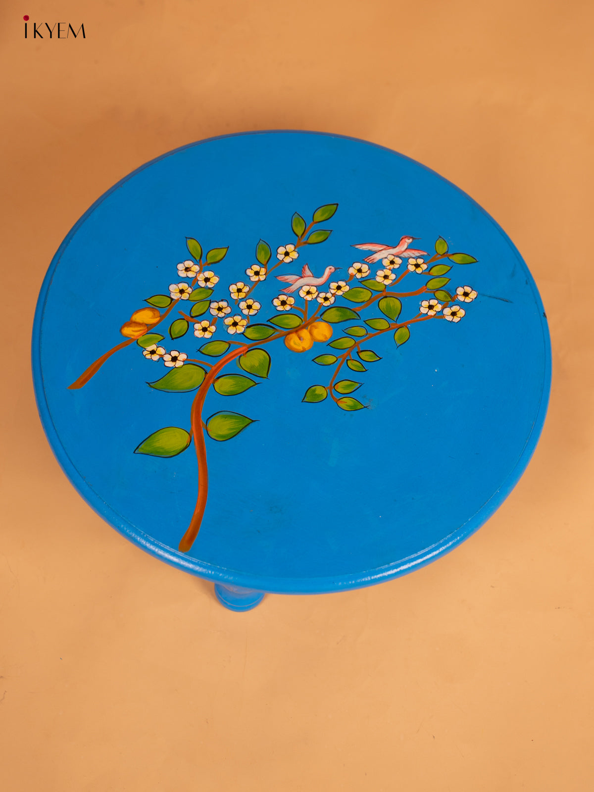 Hand Painted Wooden Round Stool (15inch) - Floral - KB17180