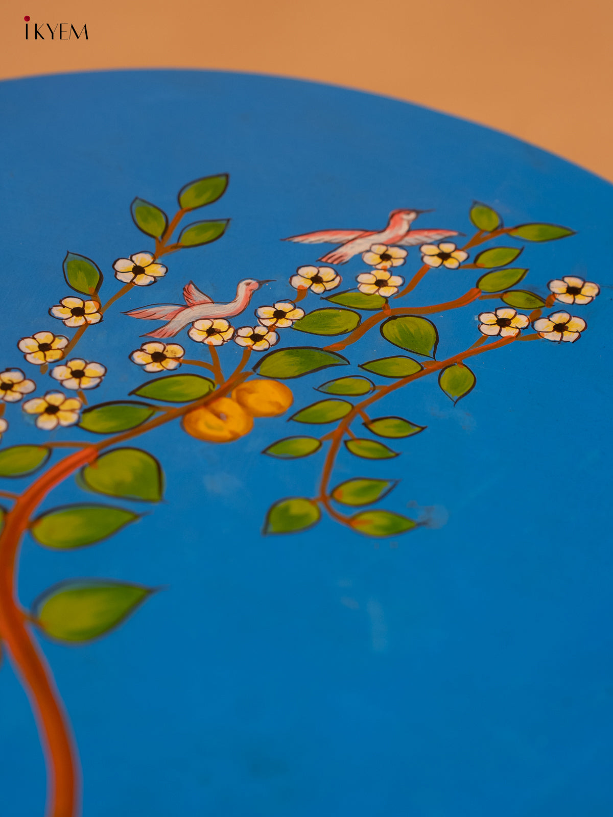Hand Painted Wooden Round Stool (15inch) - Floral - KB17180