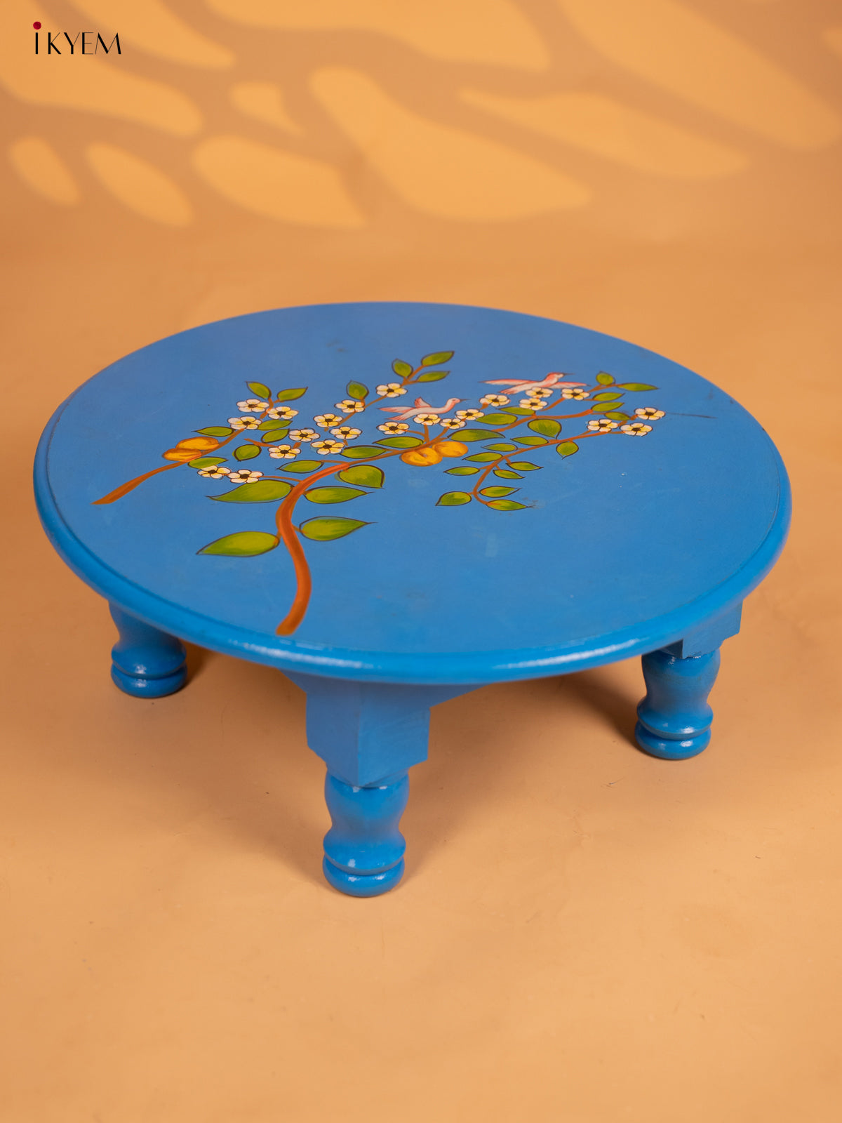 Hand Painted Wooden Round Stool (15inch) - Floral - KB17180