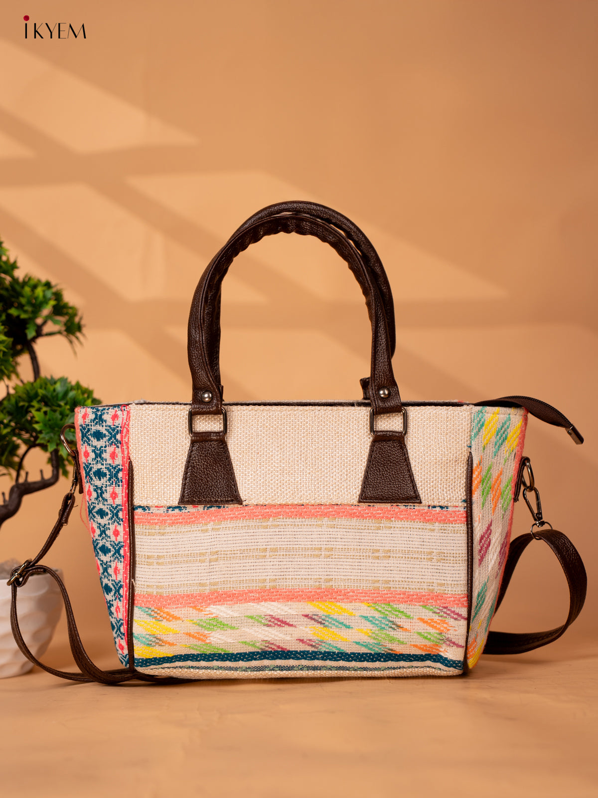 Jacquard Handbag with Leather sling - Sandal - KB22112
