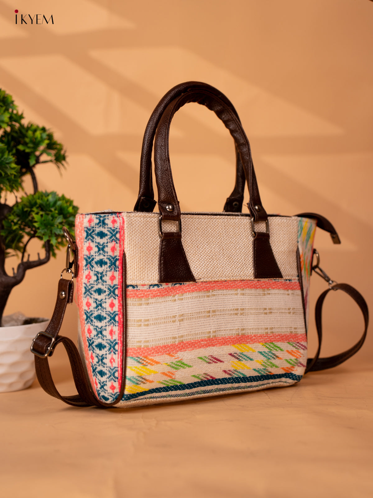 Jacquard Handbag with Leather sling - Sandal - KB22112