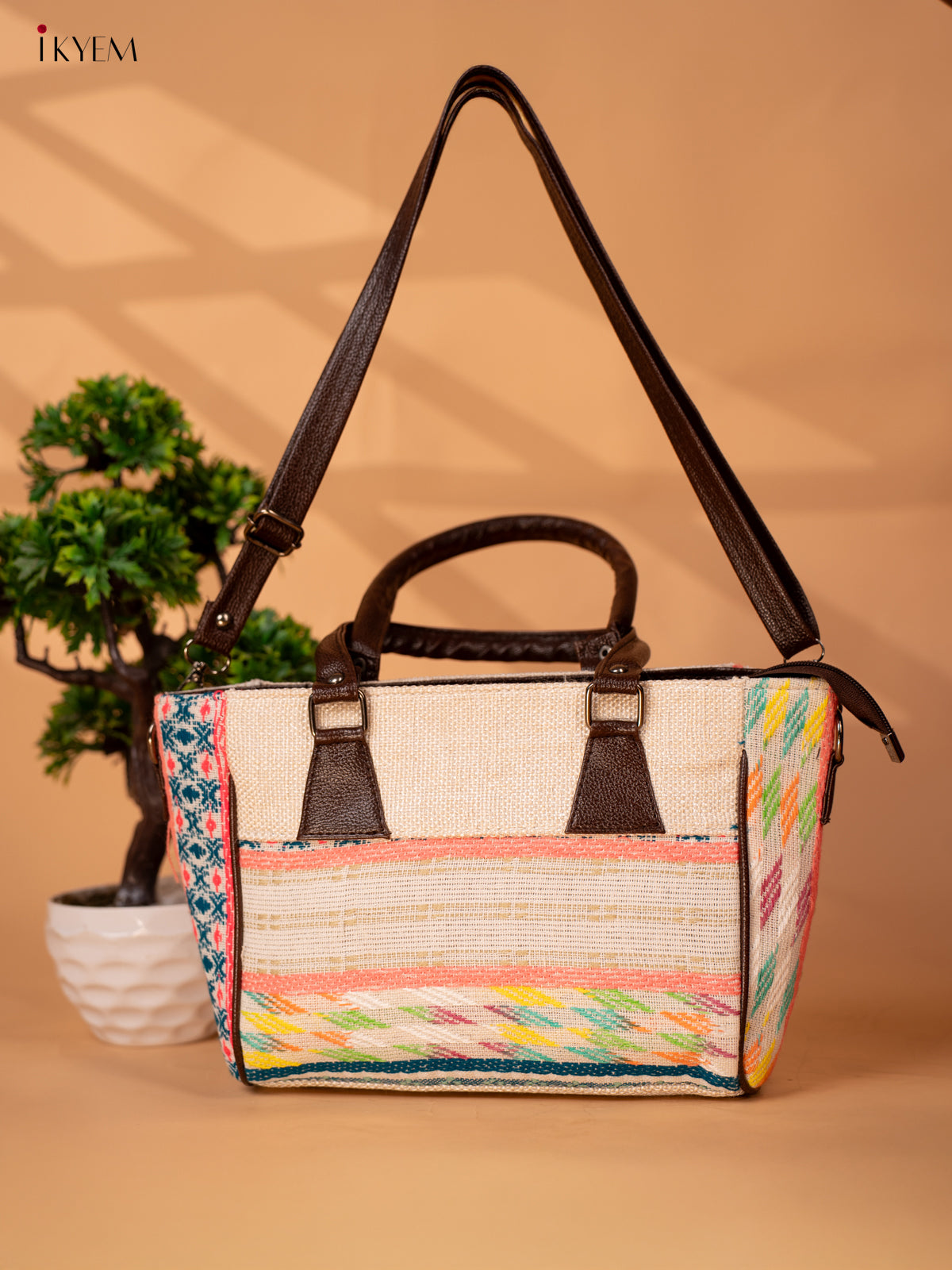 Jacquard Handbag with Leather sling - Sandal - KB22112