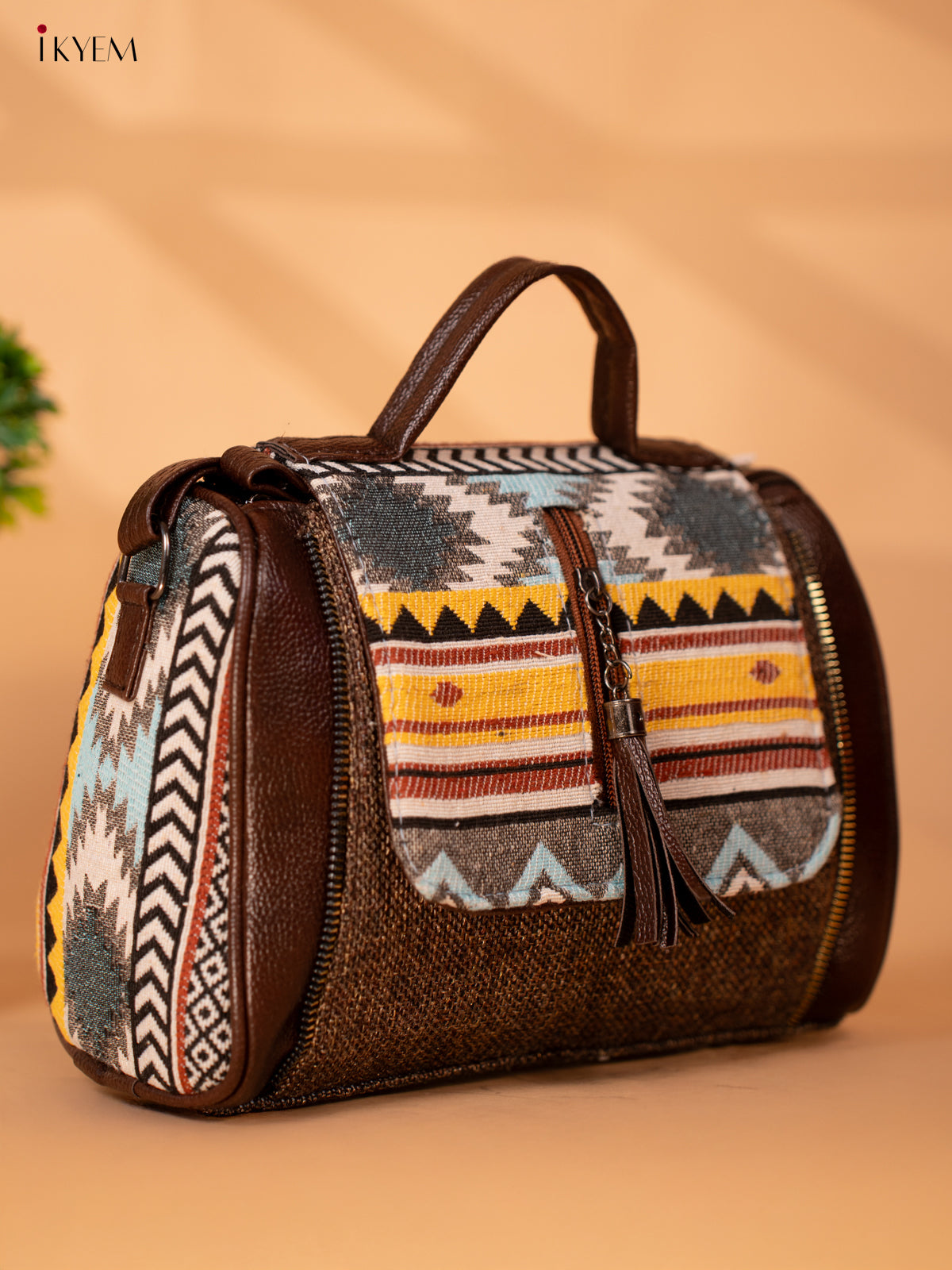 Jacquard Sling Bag with Printed Flap - Brown - KB22122