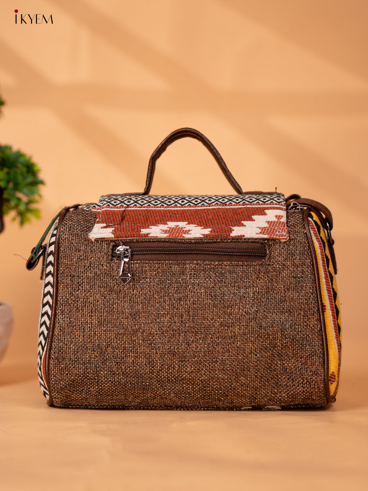 Jacquard Sling Bag with Printed Flap - Brown - KB22122