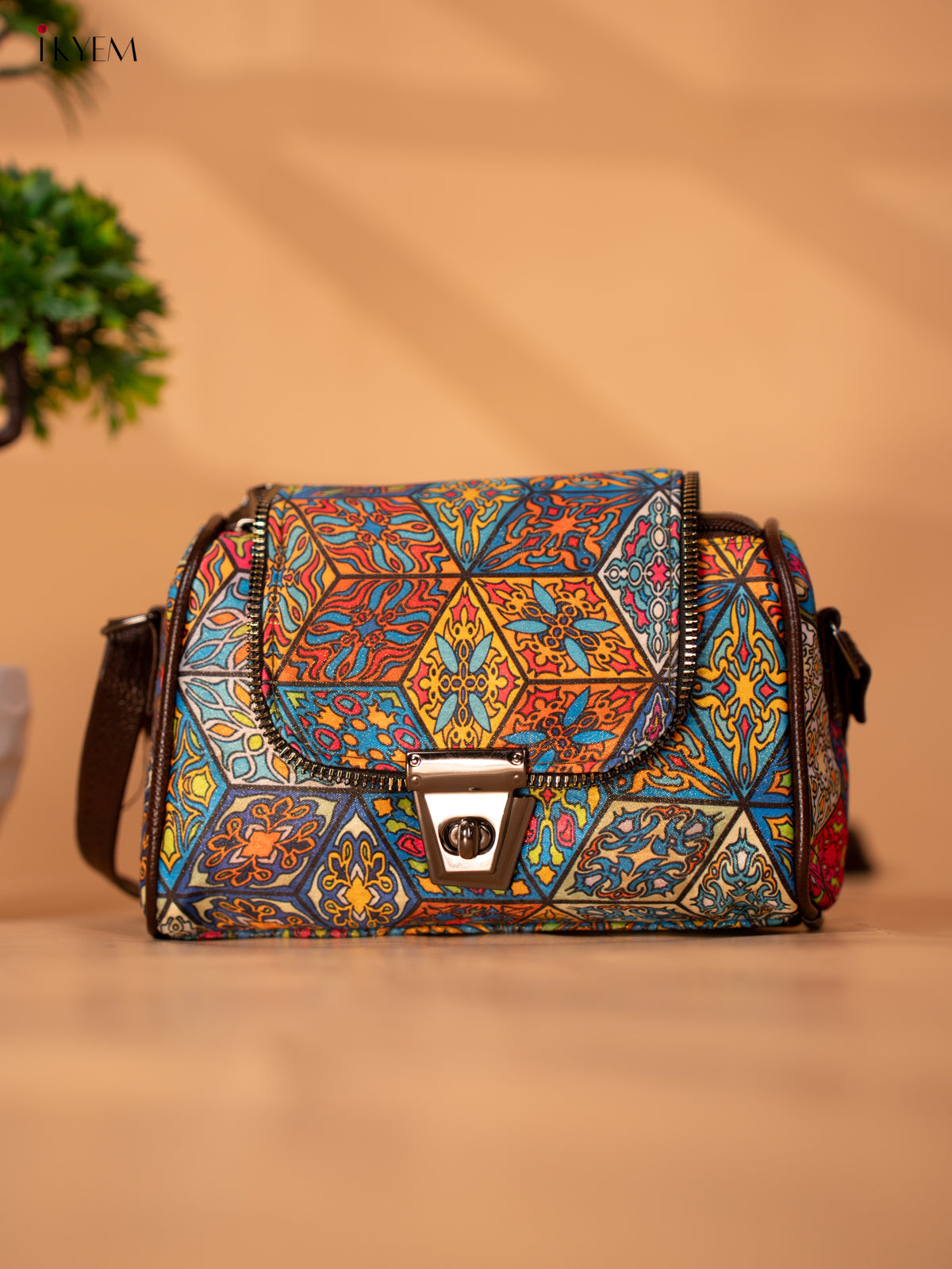 Printed abstract Design Sling Bag - Multi Colour - KB22139