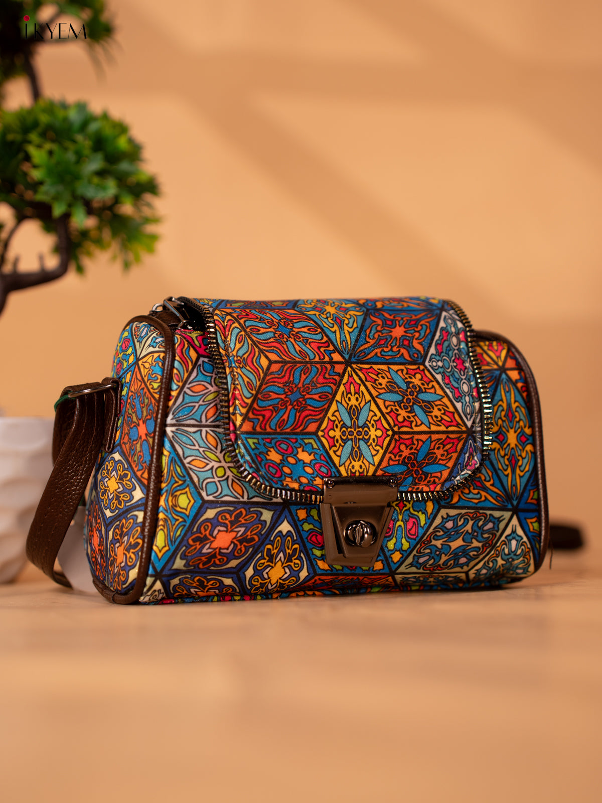 Printed abstract Design Sling Bag - Multi Colour - KB22139