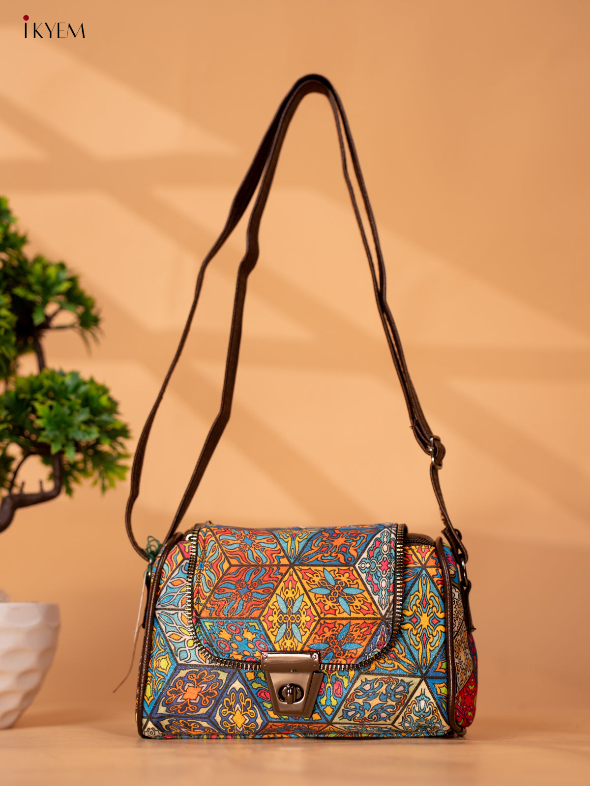 Printed abstract Design Sling Bag - Multi Colour - KB22139