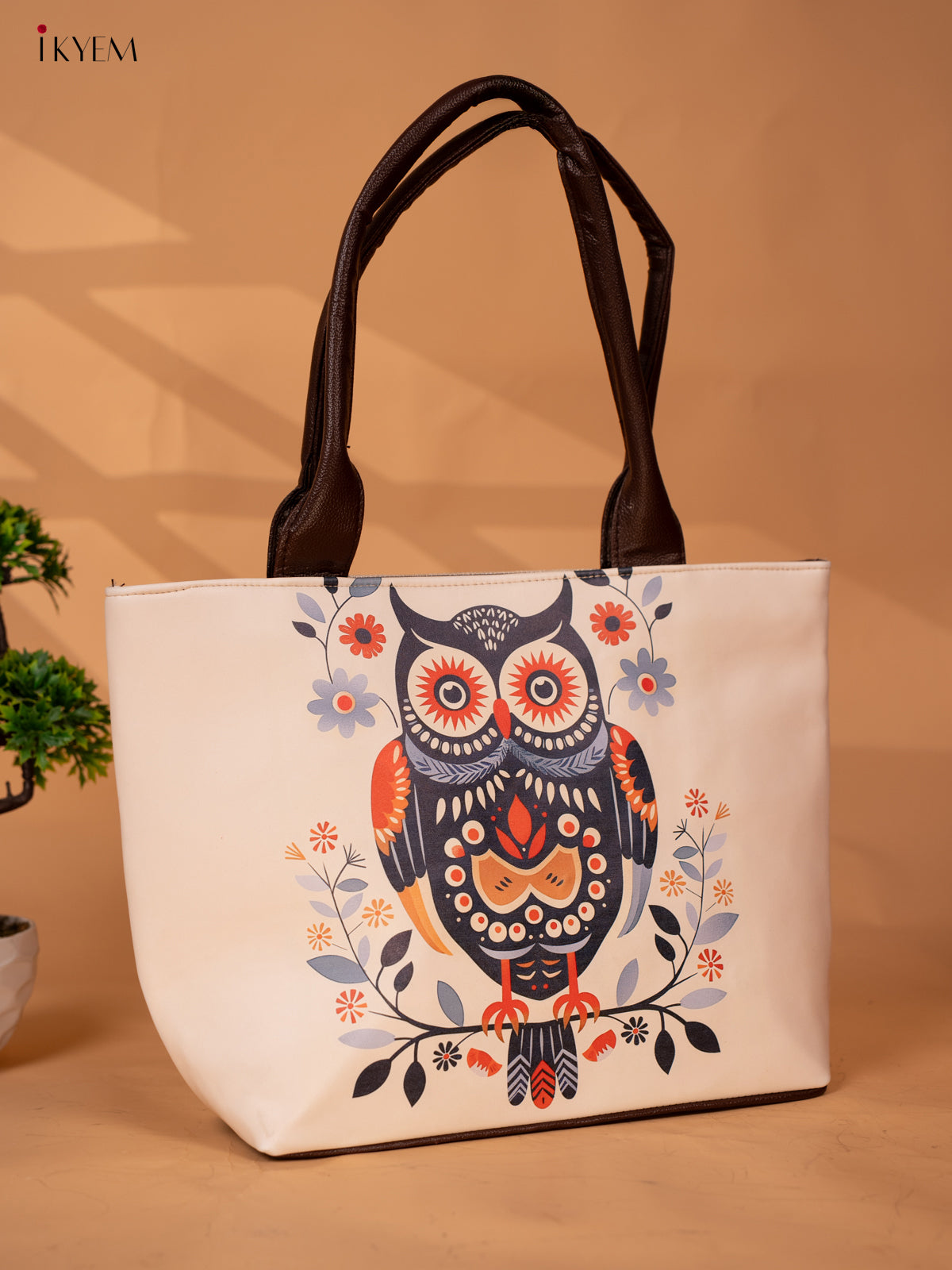 Printed Handbag with Small Wallet owl - White - KB22166