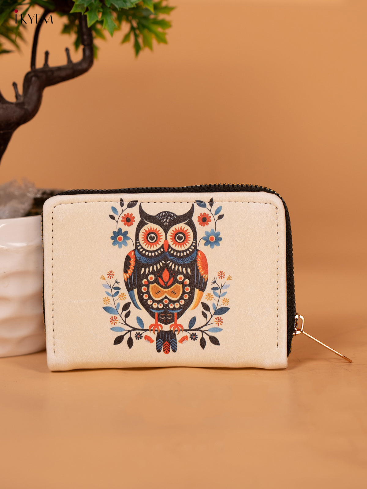 Printed Handbag with Small Wallet owl - White - KB22166