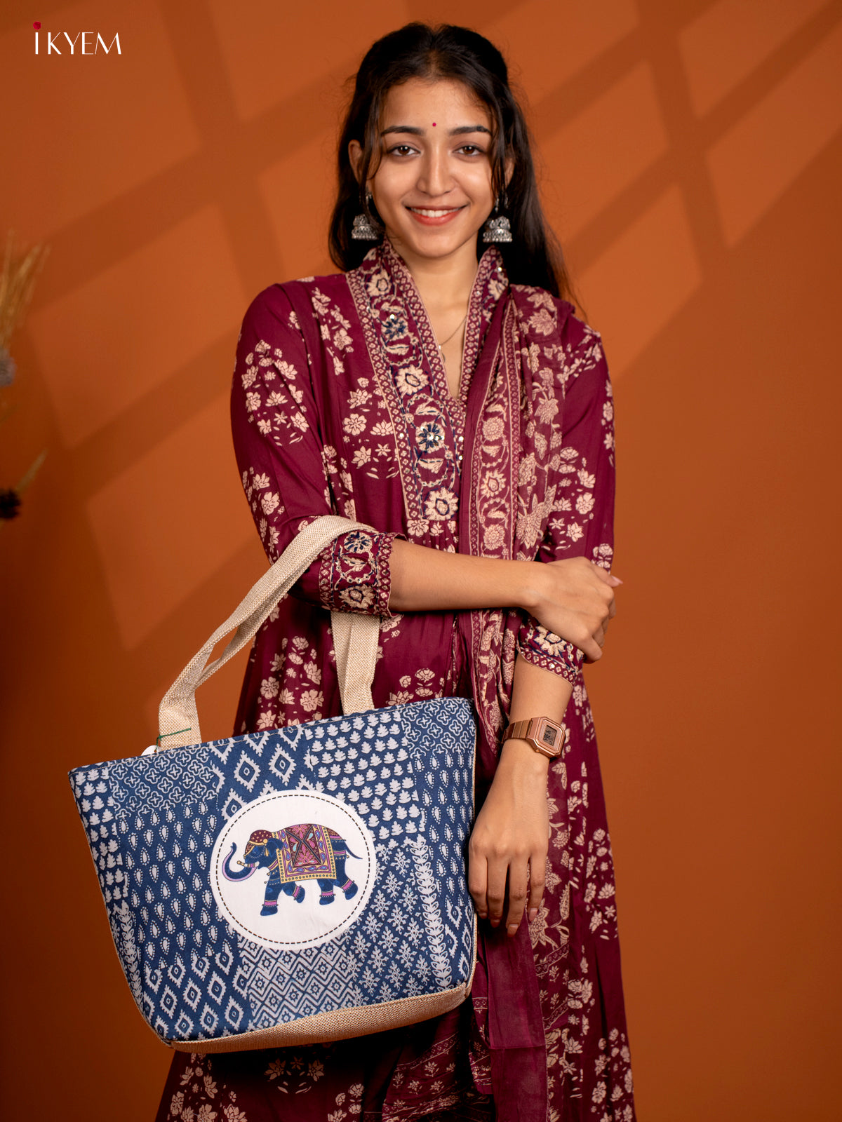 Printed Handbag Elephant - Indigo Blue - KB22169