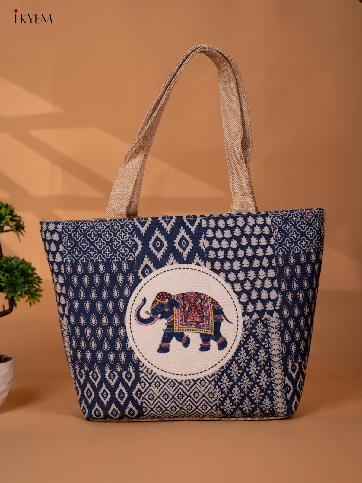 Printed Handbag Elephant - Indigo Blue - KB22169