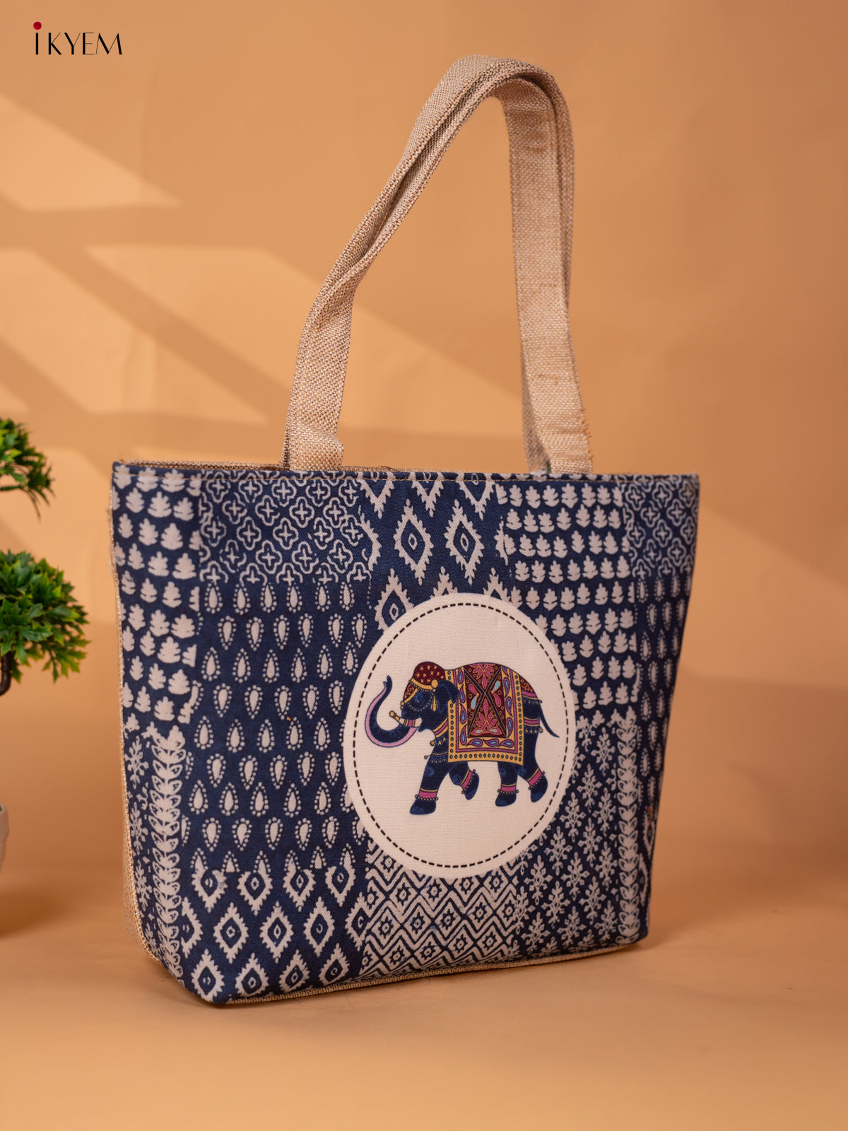 Printed Handbag Elephant - Indigo Blue - KB22169