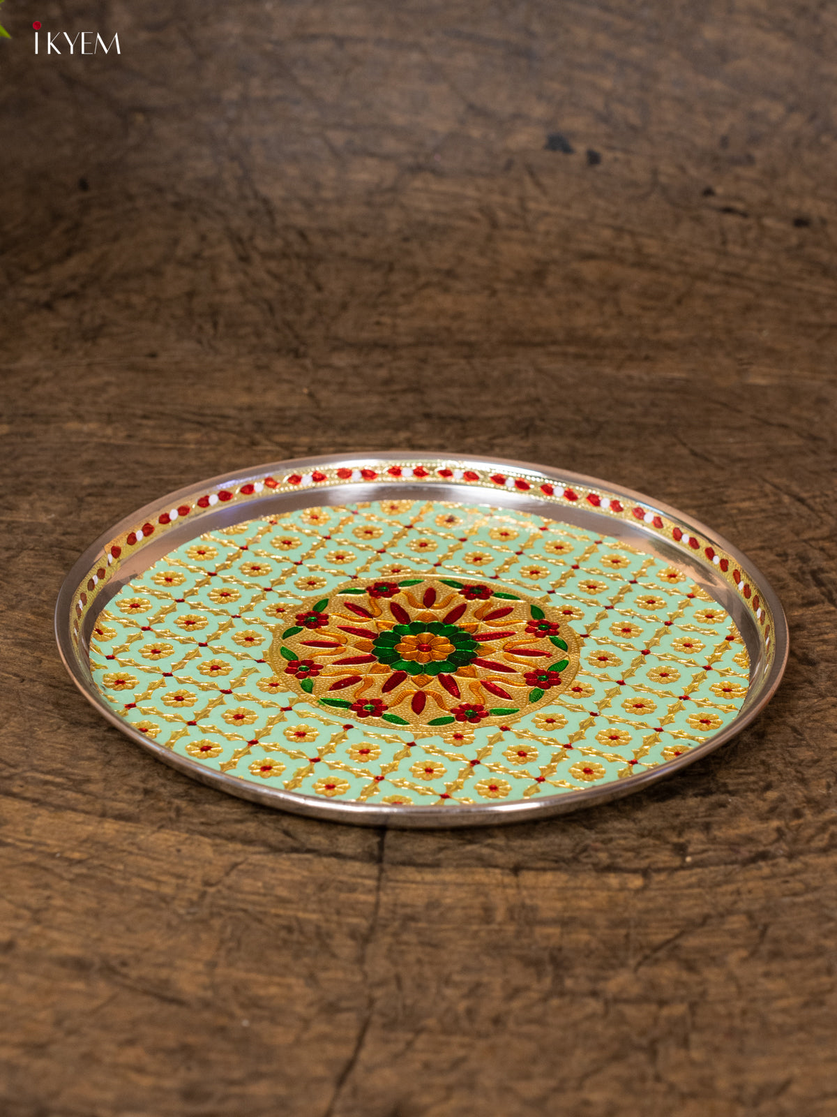 Meenakari Round Plate - (11×11) - Pista Green - KB25111