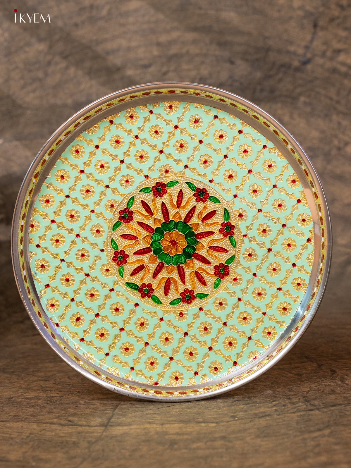 Meenakari Round Plate - (11×11) - Pista Green - KB25111