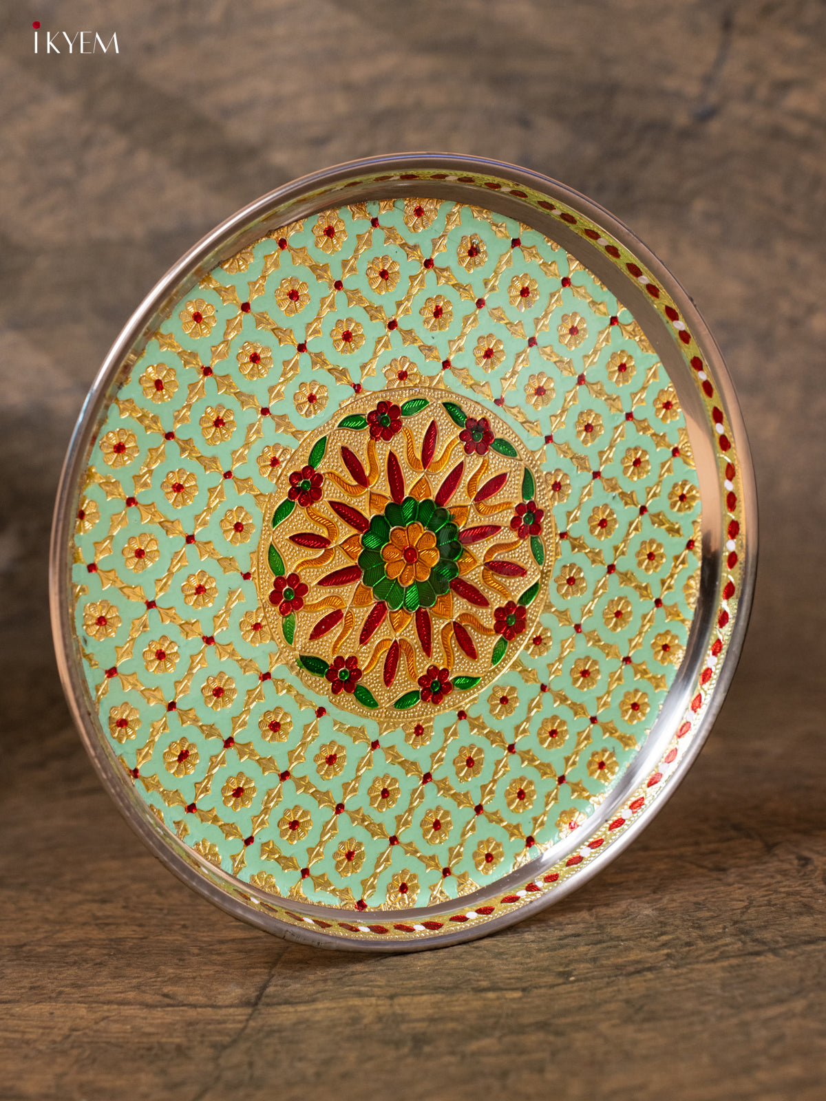 Meenakari Round Plate - (11×11) - Pista Green - KB25111