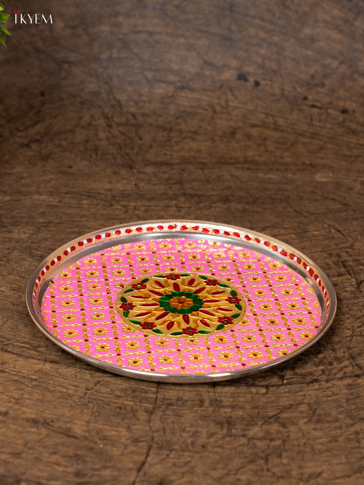 Meenakari Round Plate - (11×11) - Pink - KB25112