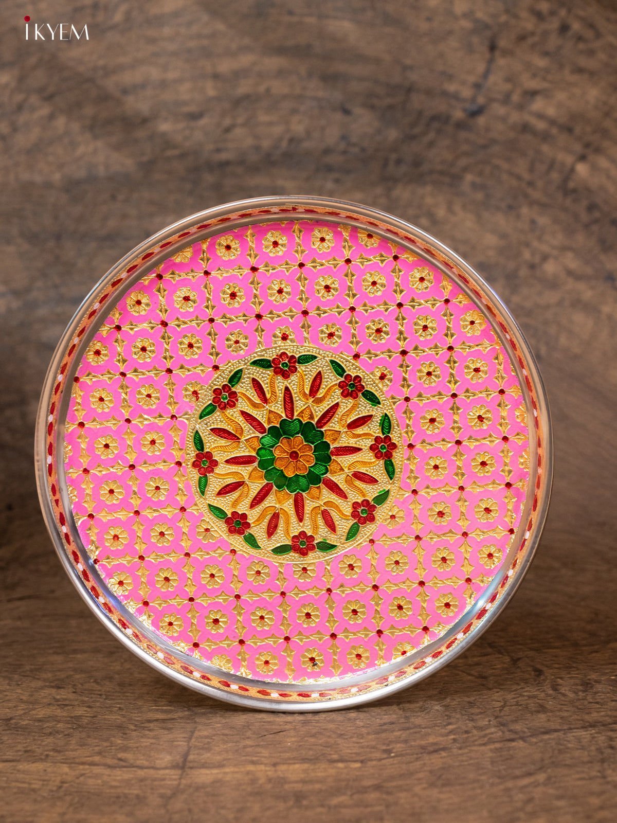 Meenakari Round Plate - (11×11) - Pink - KB25112