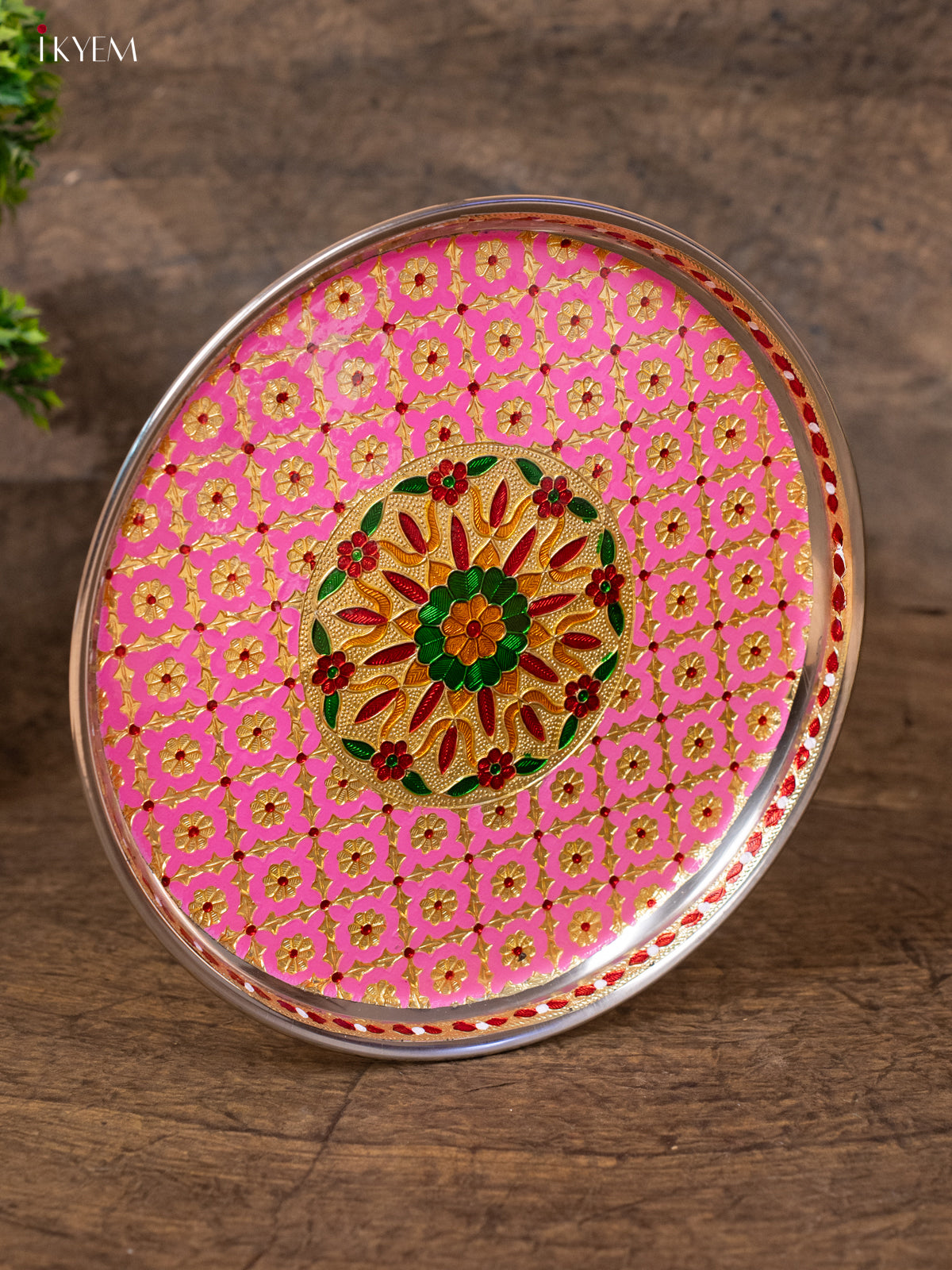 Meenakari Round Plate - (11×11) - Pink - KB25112