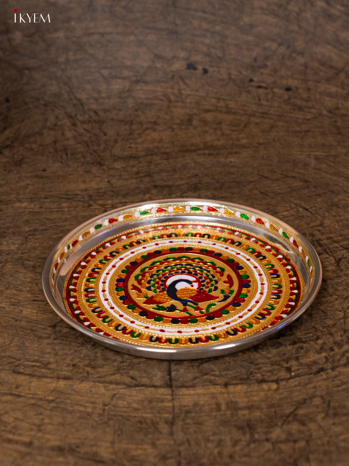 Meenakari Round Plate (11×11) -Peacock - KB25114