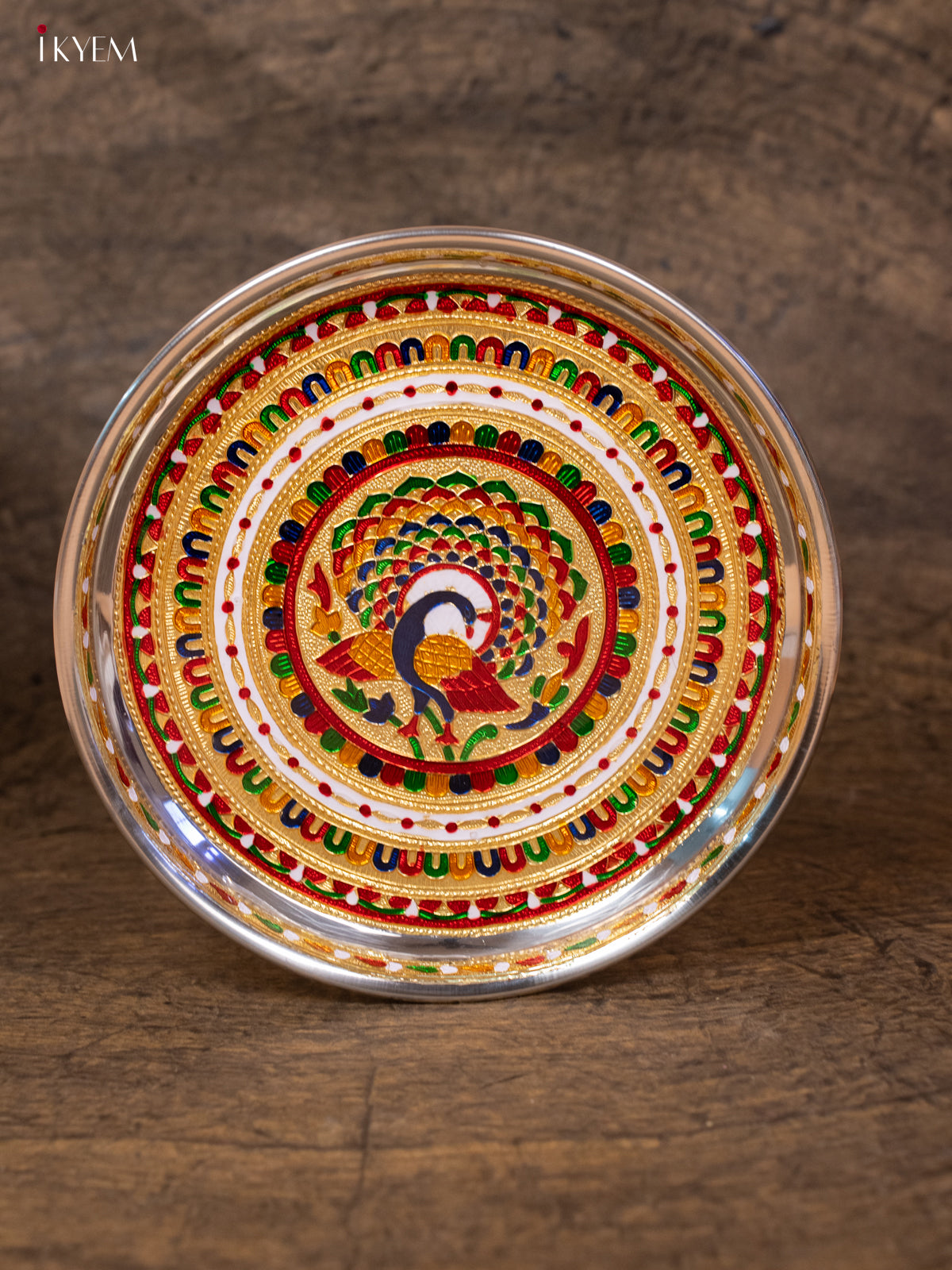 Meenakari Round Plate (11×11) -Peacock - KB25114