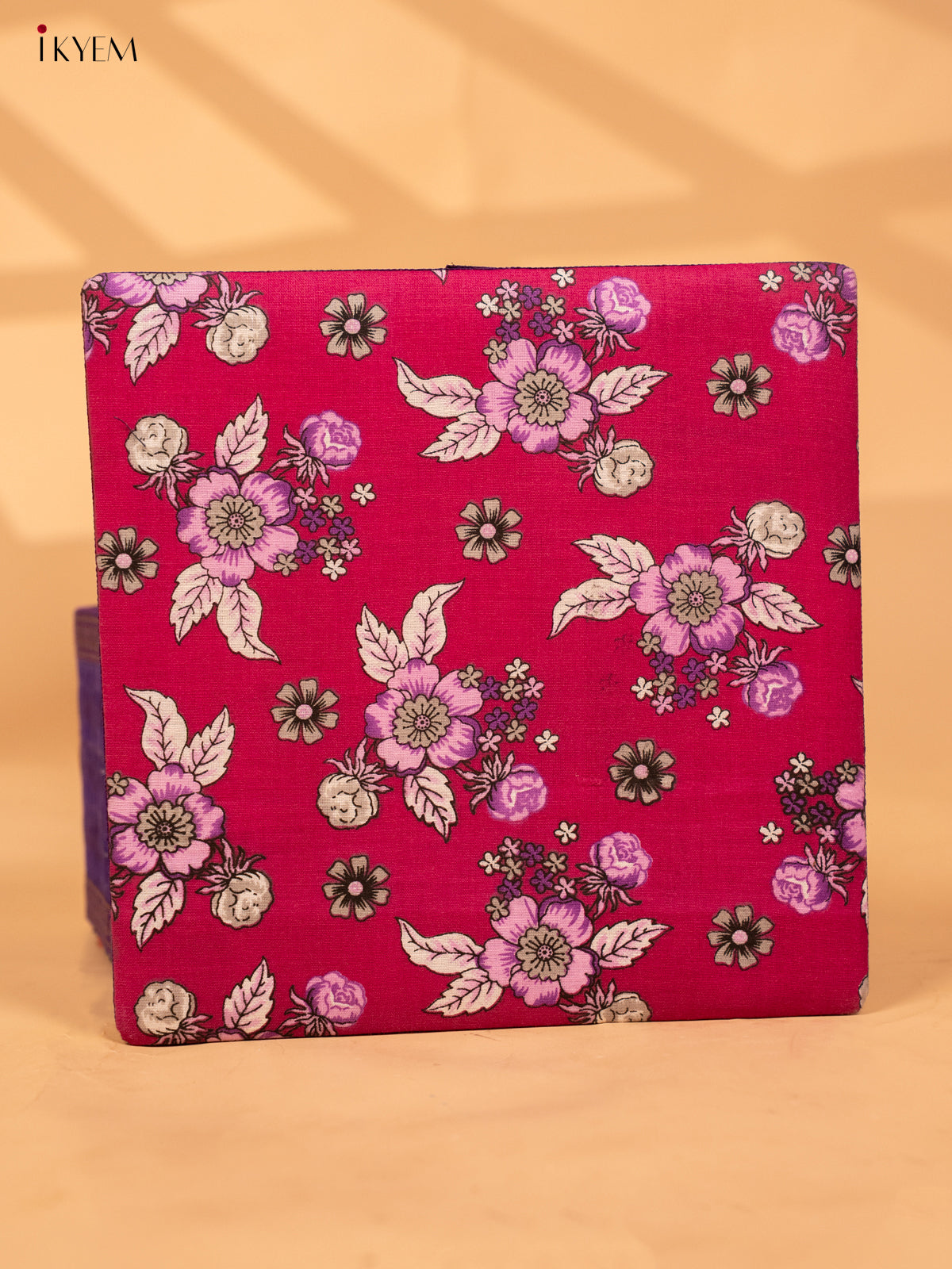Foldable Korai Box with Kalamkari Fabric Top- Purple 4 Inch- KB26113