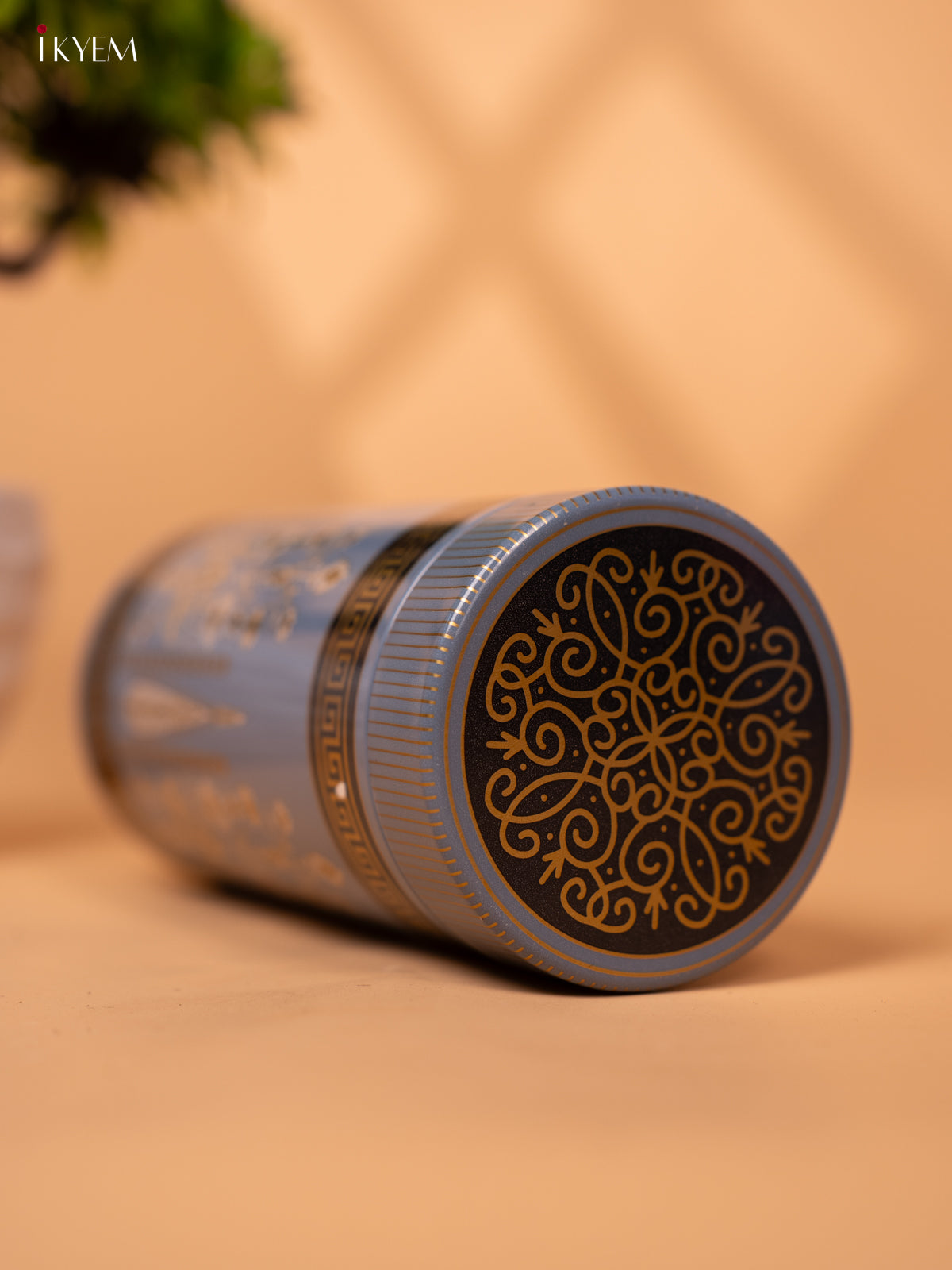 Digital Printed Dry Fruit Tin Jar Cylinder Big - Blue 6 Inch - KB27117