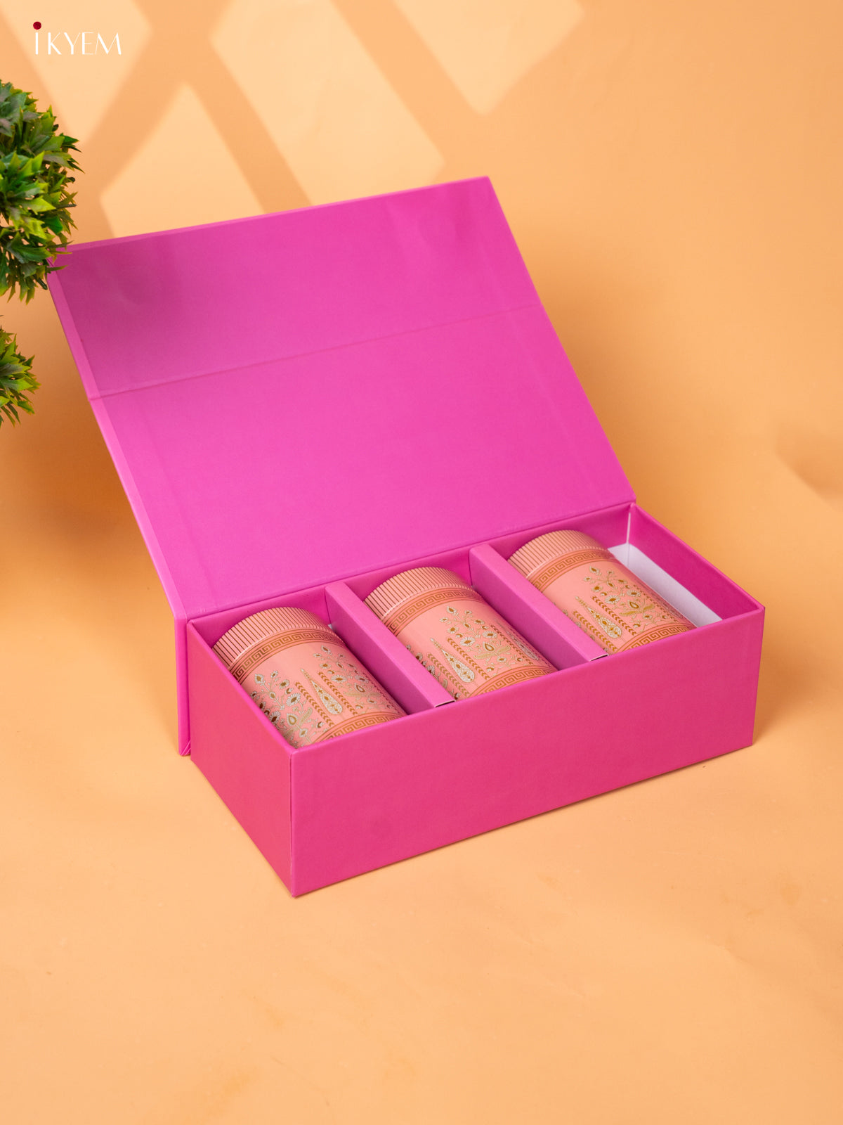 Digital Printed Dry Fruit Hamper Box with 3 Jar Small- Pink - KB27133