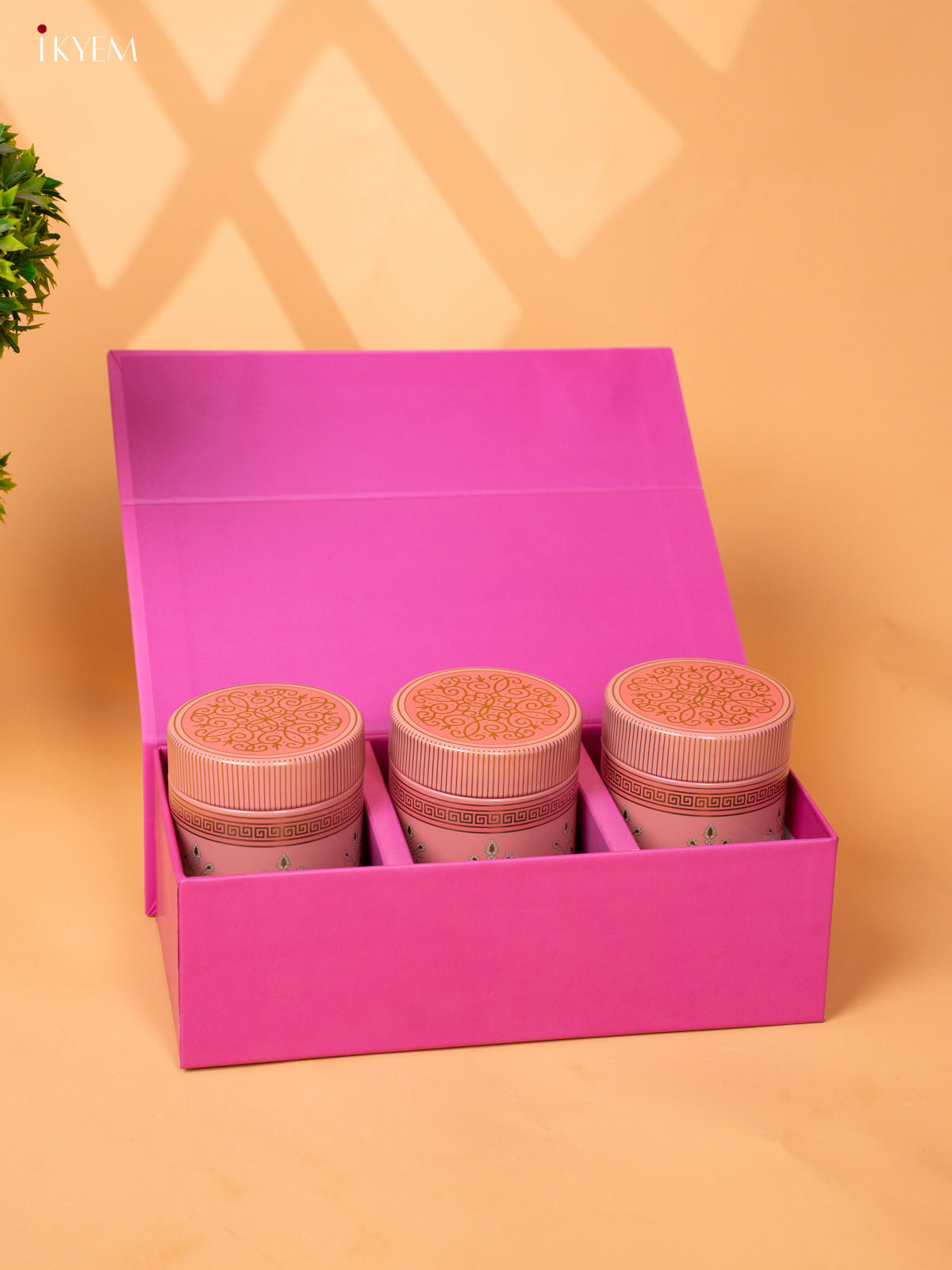 Digital Printed Dry Fruit Hamper Box with 3 Jar Small- Pink - KB27133