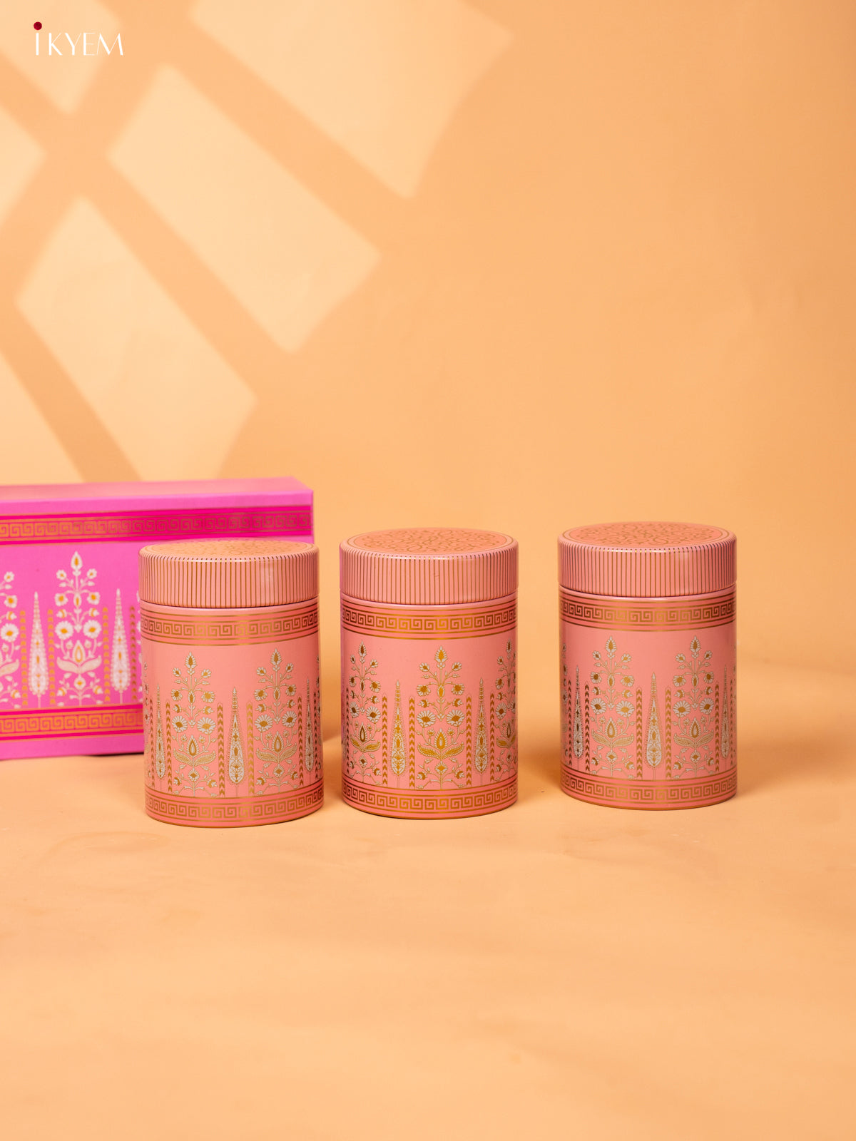 Digital Printed Dry Fruit Hamper Box with 3 Jar Small- Pink - KB27133