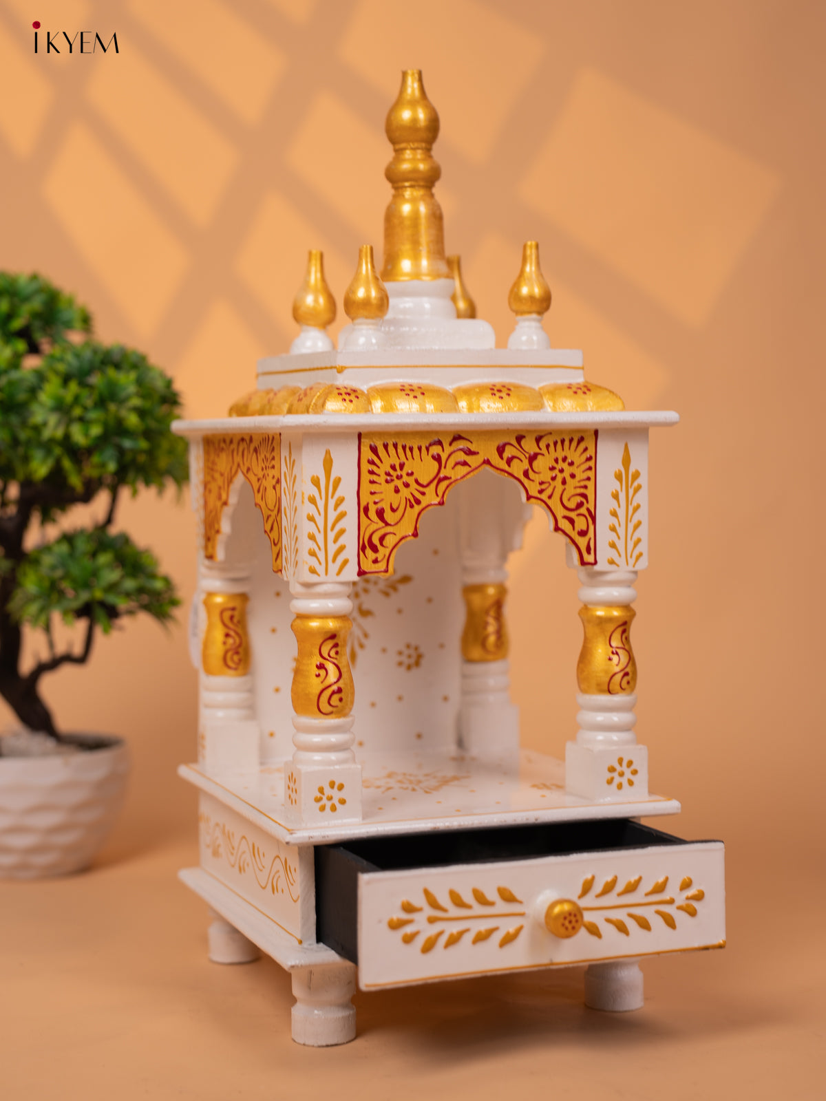 Hand Painted Wooden Pooja Mandir/Mandapam with Drawer - 19 Inch-KC01113