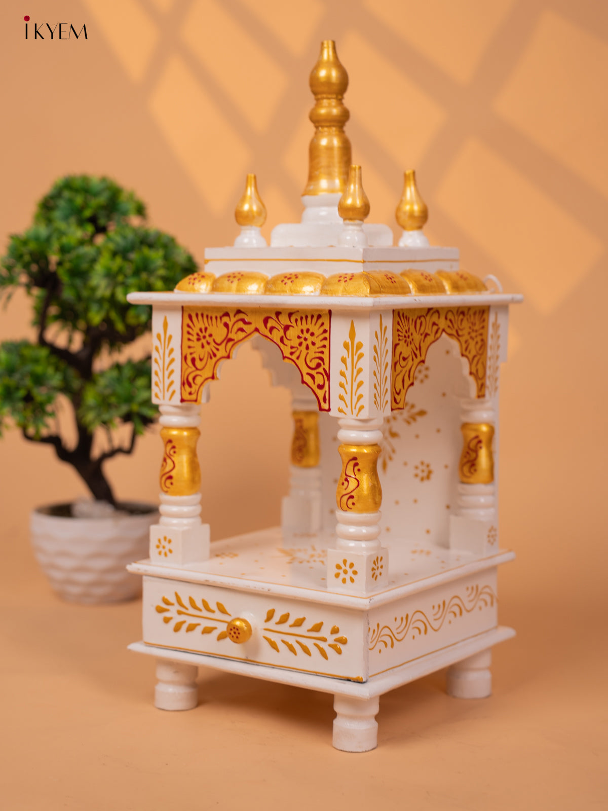 Hand Painted Wooden Pooja Mandir/Mandapam with Drawer - 19 Inch-KC01113